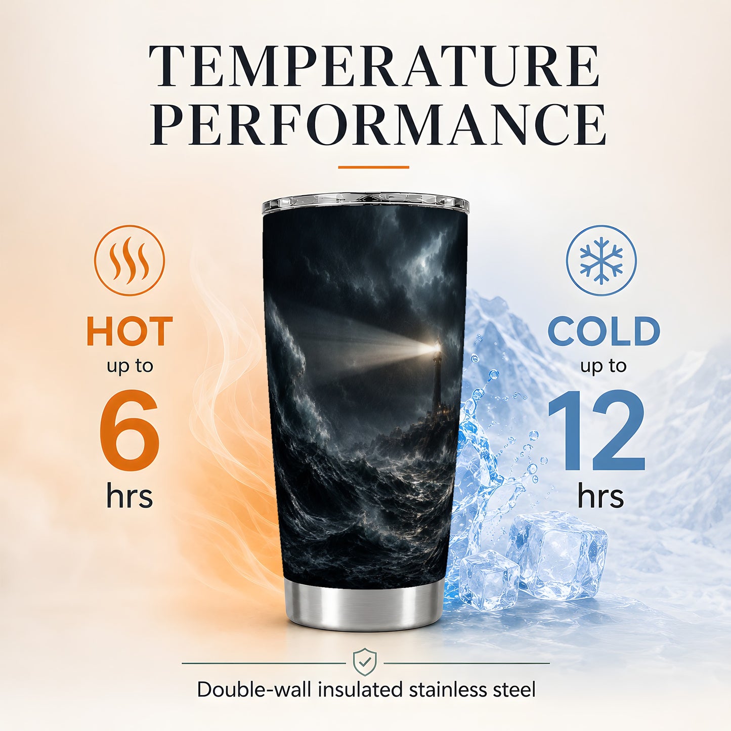 #pl[20oz|Steel] Storm Lighthouse 20oz Skinny Tumbler, Dramatic Ocean Night Art