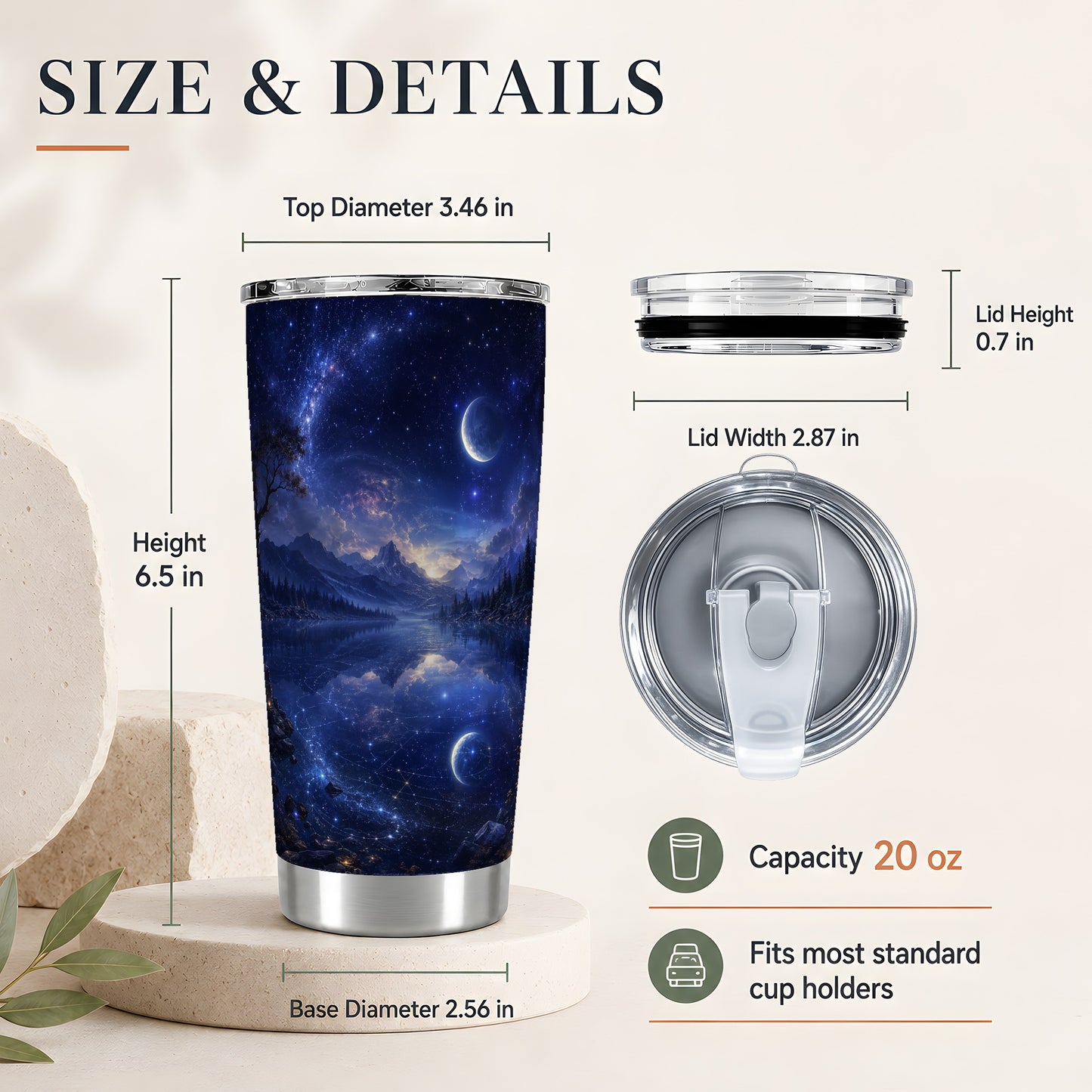 #pl[20oz|Steel] Cosmic Lake 20oz Skinny Tumbler, Moonlit Starry Night Art