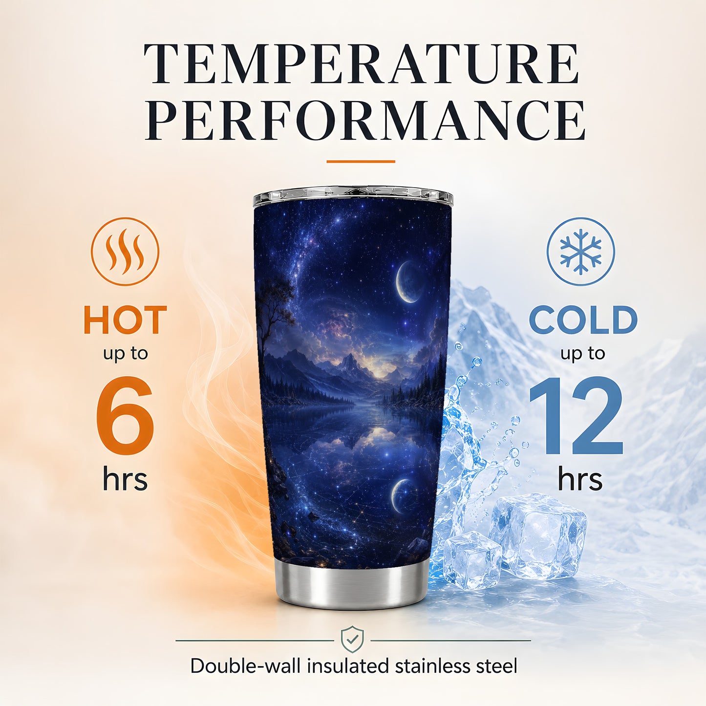 #pl[20oz|Steel] Cosmic Lake 20oz Skinny Tumbler, Moonlit Starry Night Art
