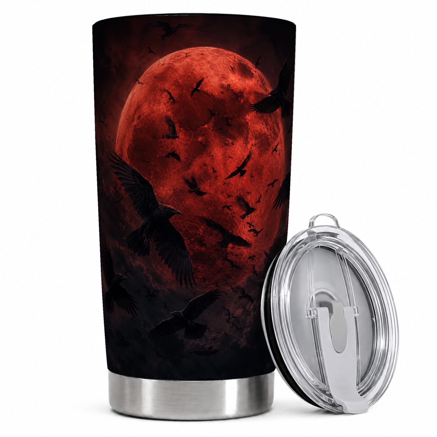 Red Moon Ravens 20oz Skinny Tumbler, Dark Gothic Night Design