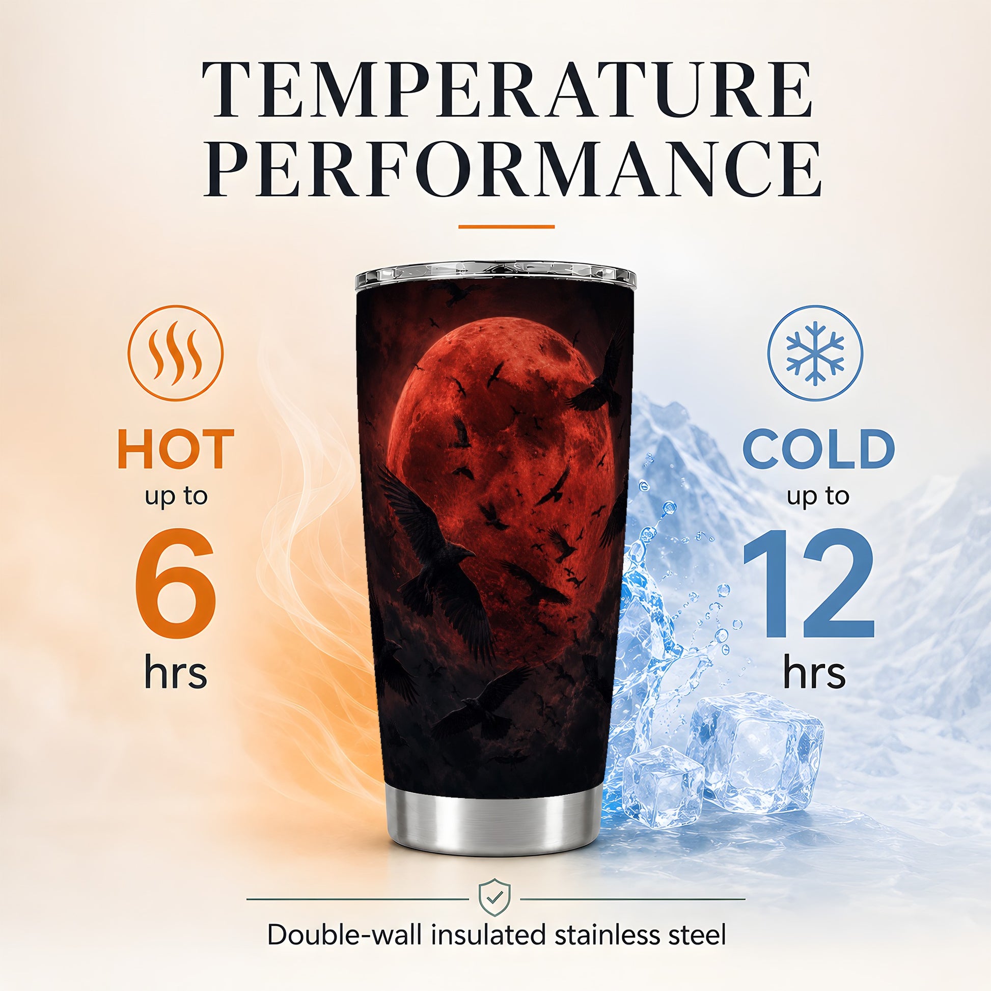 #pl[20oz|Steel] Red Moon Ravens 20oz Skinny Tumbler, Dark Gothic Night Design