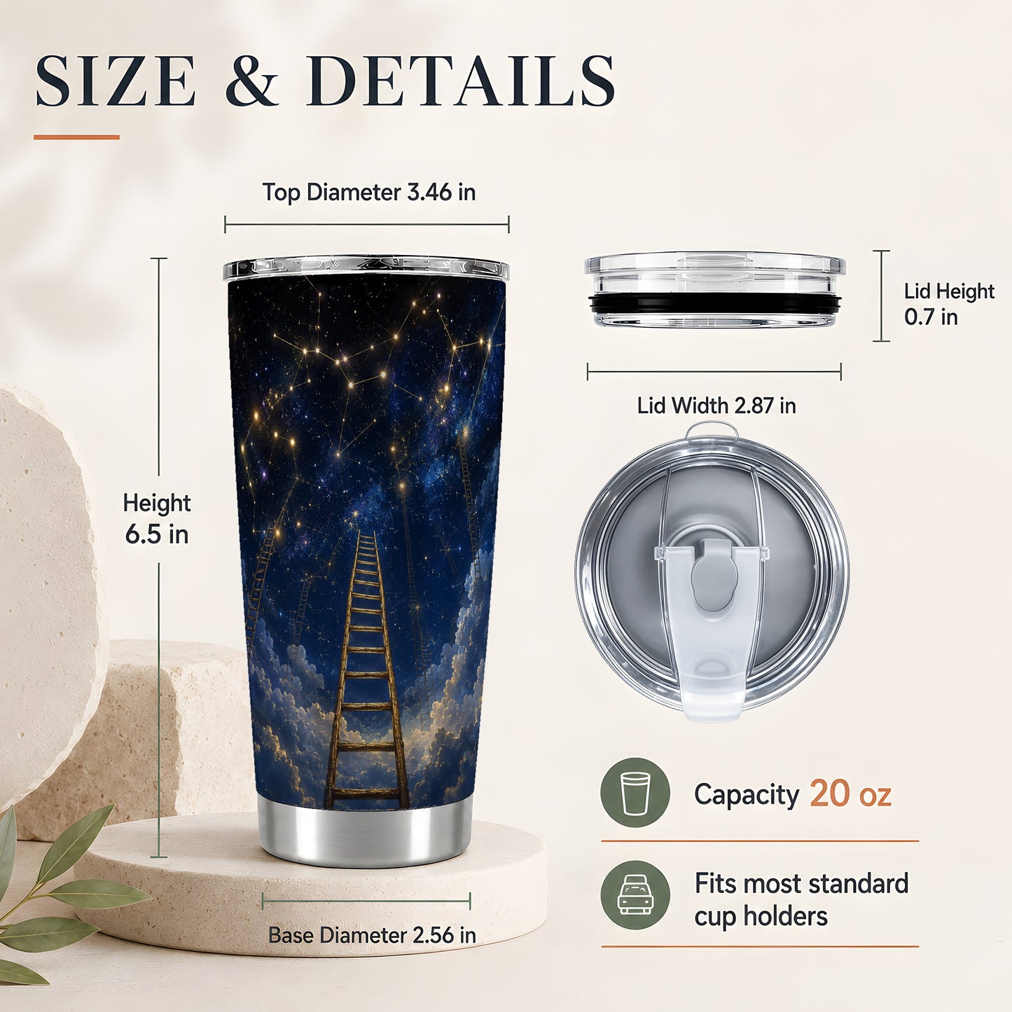#pl[20oz|Steel] Ladder to the Stars 20oz Skinny Tumbler, Celestial Dream Design