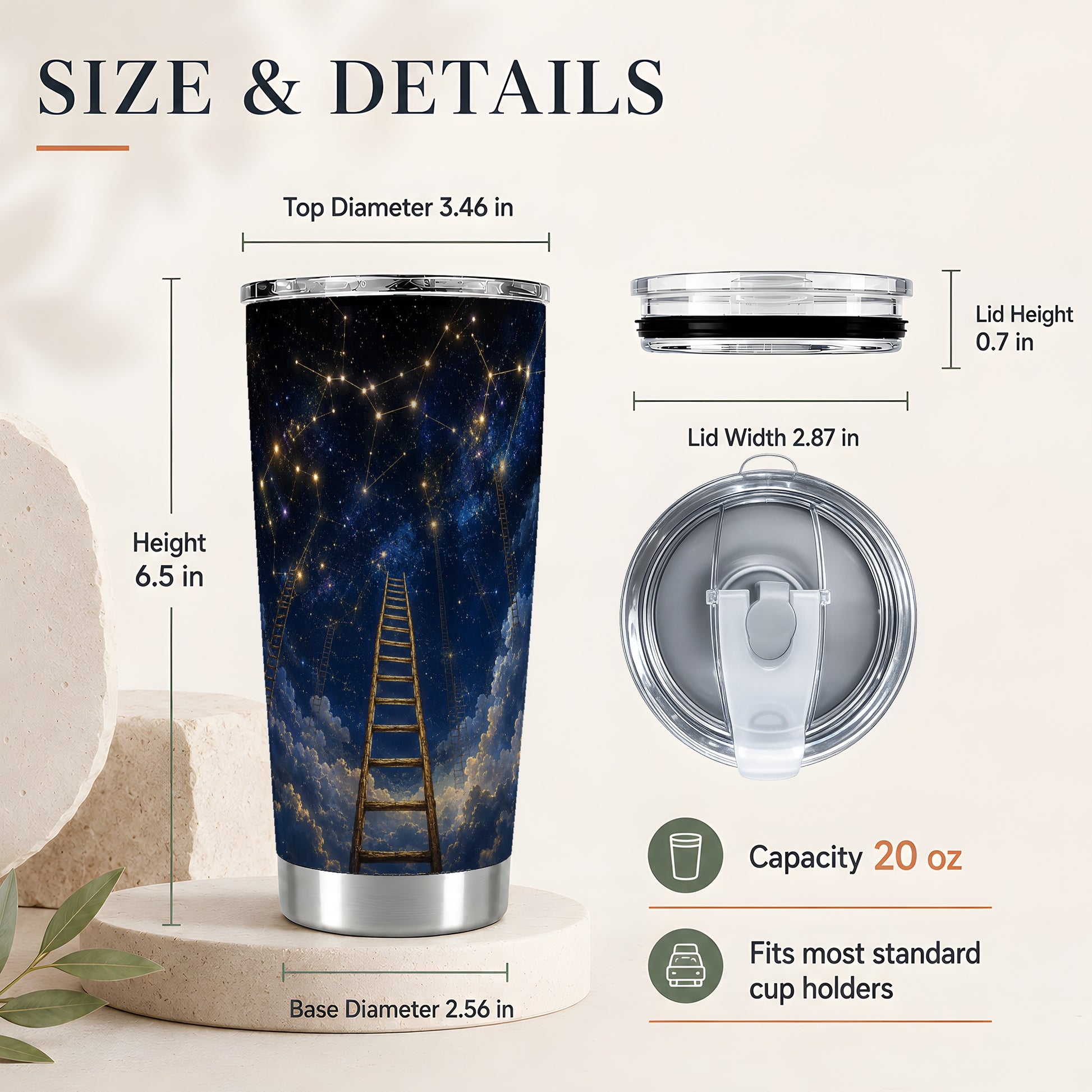 #pl[20oz|Steel] Ladder to the Stars 20oz Skinny Tumbler, Celestial Dream Design