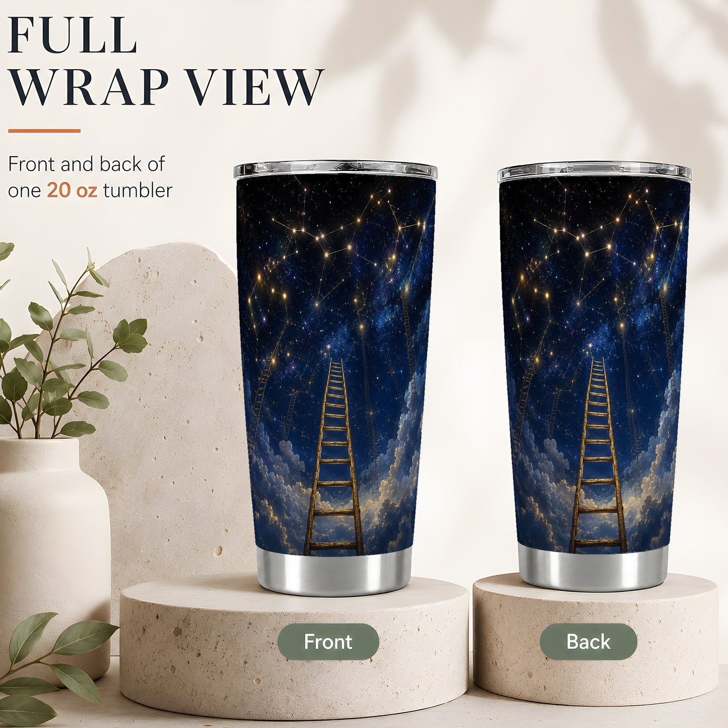#pl[20oz|Steel] Ladder to the Stars 20oz Skinny Tumbler, Celestial Dream Design
