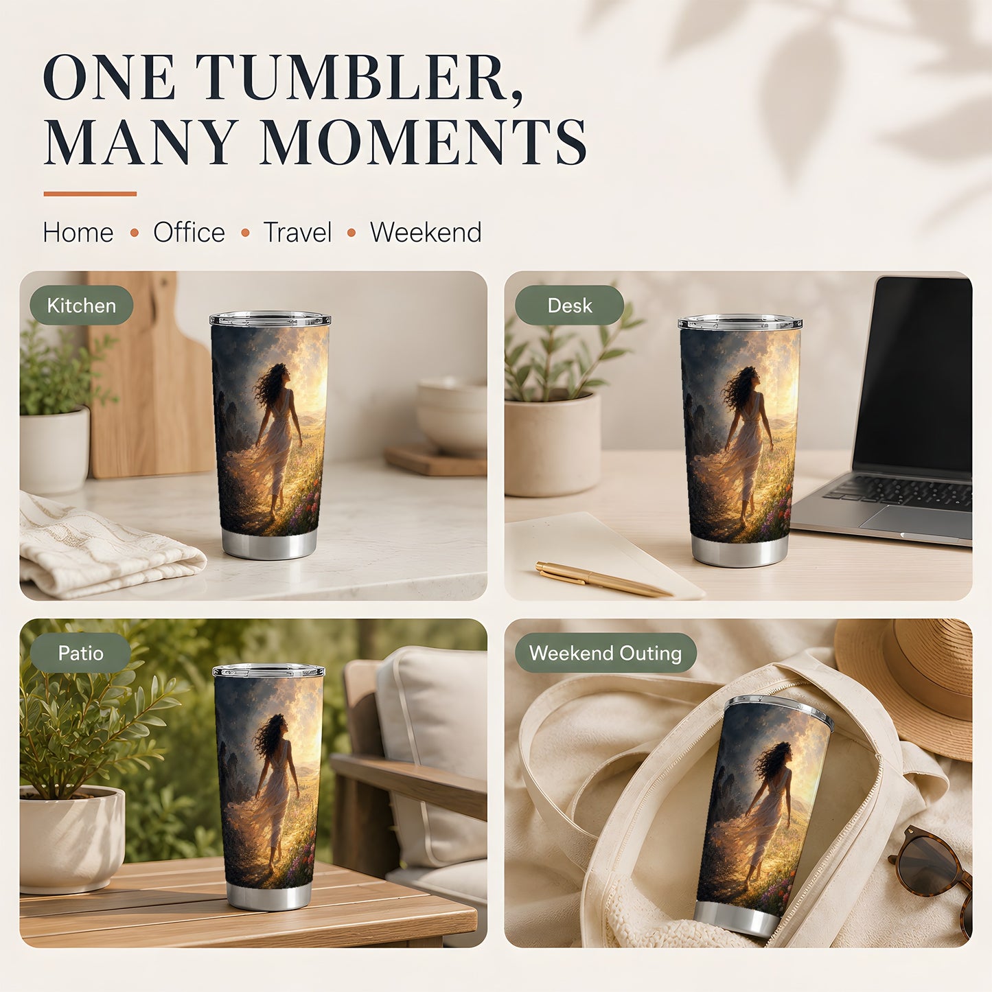 #pl[20oz|Steel] Into the Light 20oz Skinny Tumbler, Hopeful Sunrise Journey