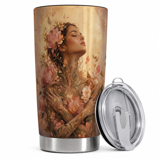 Floral Woman 20oz Skinny Tumbler, Self Embrace Botanical Art