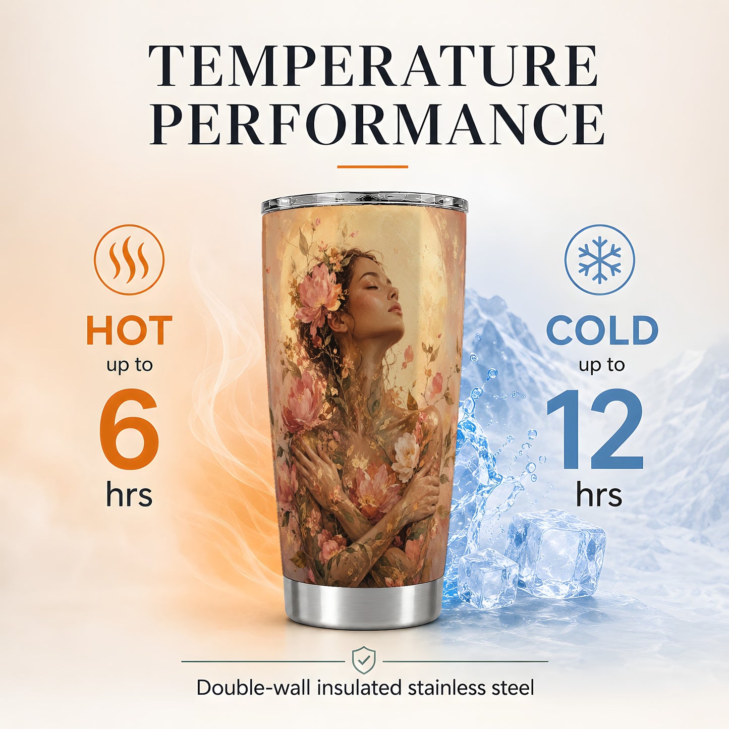 #pl[20oz|Steel] Floral Woman 20oz Skinny Tumbler, Self Embrace Botanical Art