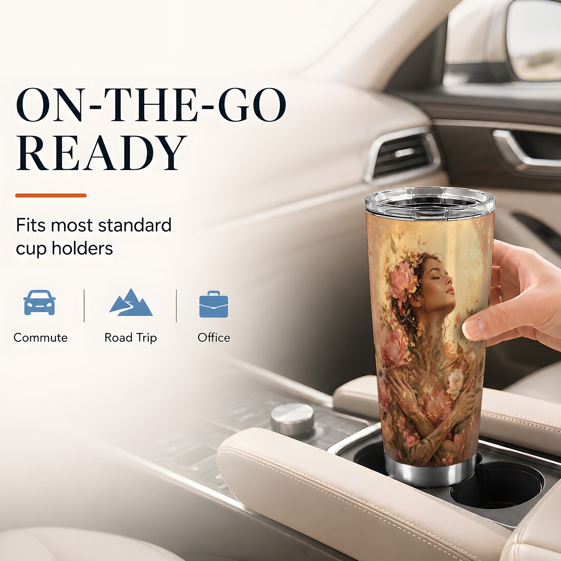 #pl[20oz|Steel] Floral Woman 20oz Skinny Tumbler, Self Embrace Botanical Art