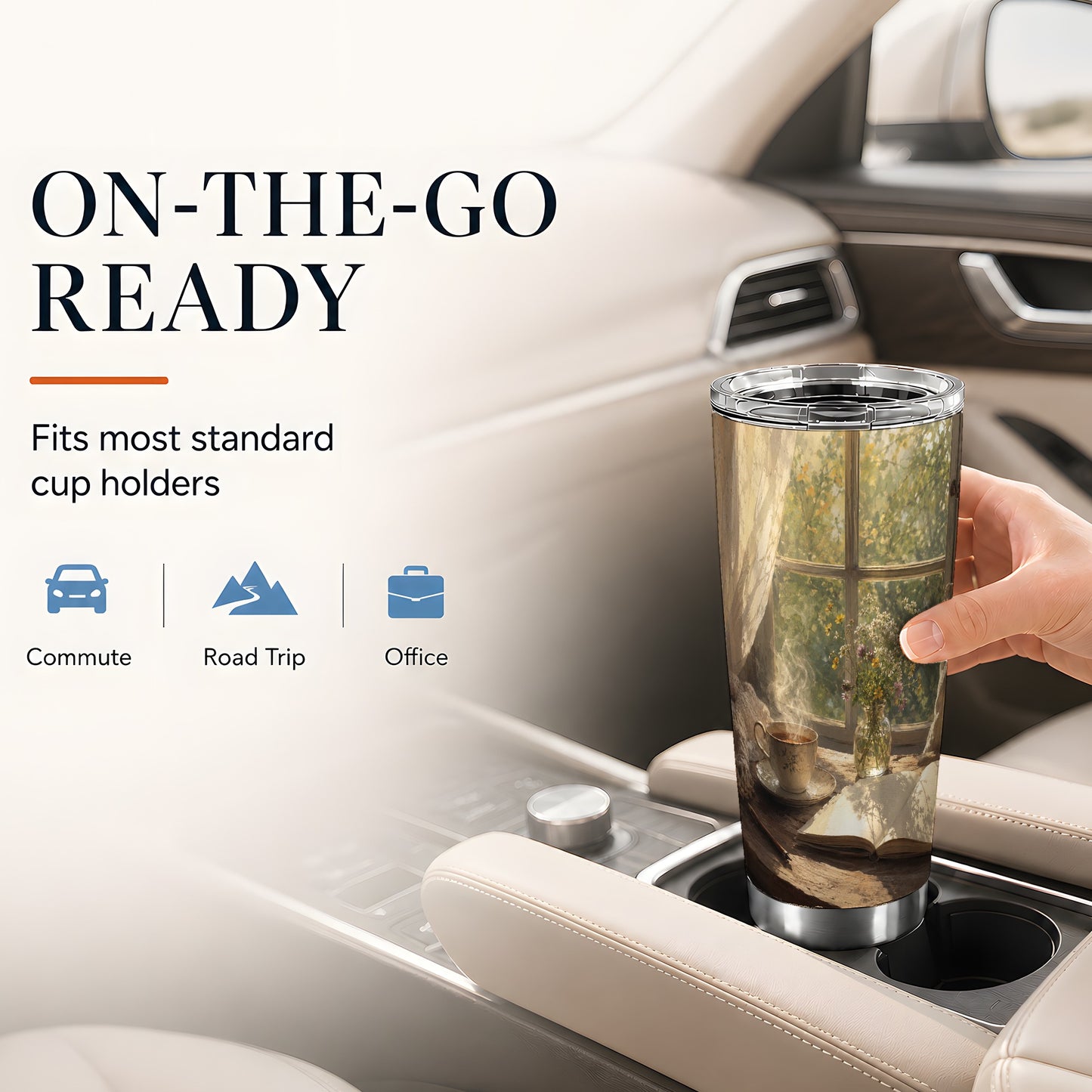 #pl[20oz|Steel] Cozy Reading Nook 20oz Skinny Tumbler, Book and Tea Design