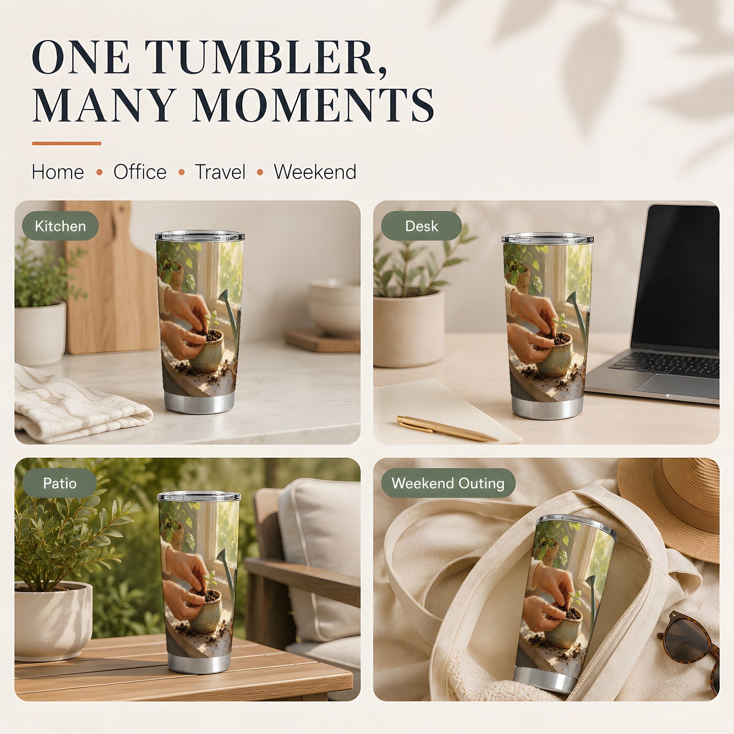 #pl[20oz|Steel] Planting Seedling 20oz Skinny Tumbler, Sunny Gardening Design