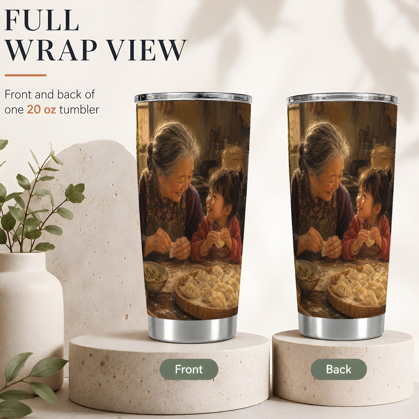 #pl[20oz|Steel] Family Dumpling Making 20oz Skinny Tumbler, Warm Kitchen Art