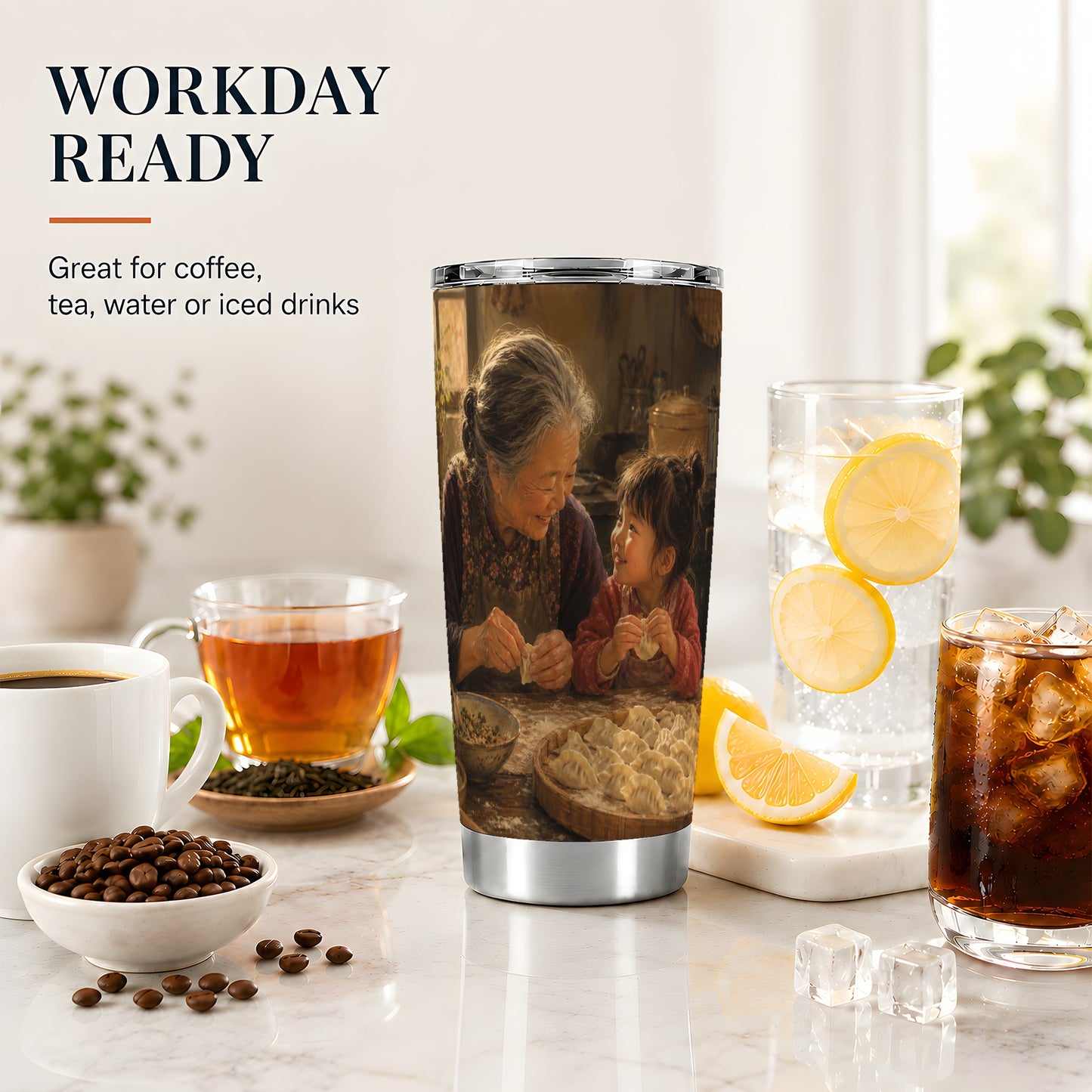 #pl[20oz|Steel] Family Dumpling Making 20oz Skinny Tumbler, Warm Kitchen Art