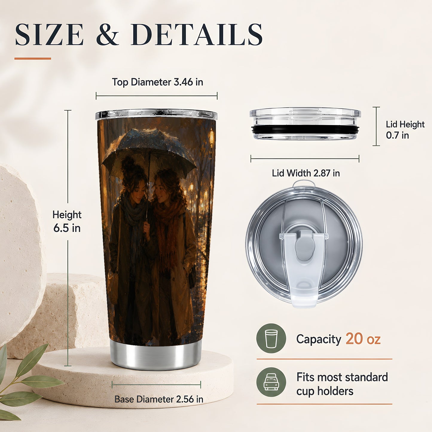 #pl[20oz|Steel] Rainy Friendship Walk 20oz Skinny Tumbler, Umbrella City Night Art