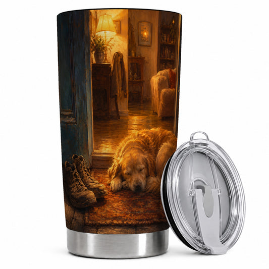 Sleeping Dog Homecoming 20oz Skinny Tumbler, Cozy Entryway Art