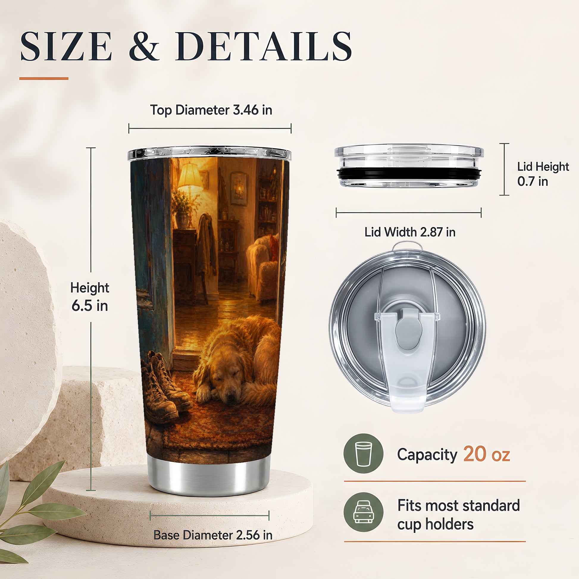 #pl[20oz|Steel] Sleeping Dog Homecoming 20oz Skinny Tumbler, Cozy Entryway Art