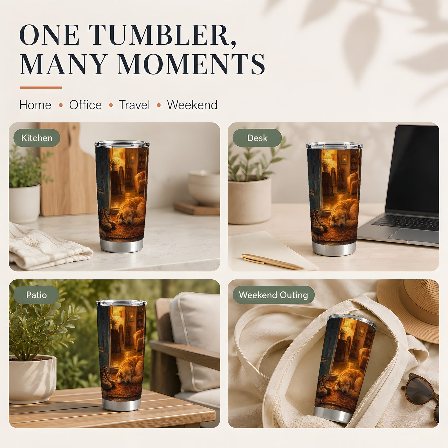 #pl[20oz|Steel] Sleeping Dog Homecoming 20oz Skinny Tumbler, Cozy Entryway Art