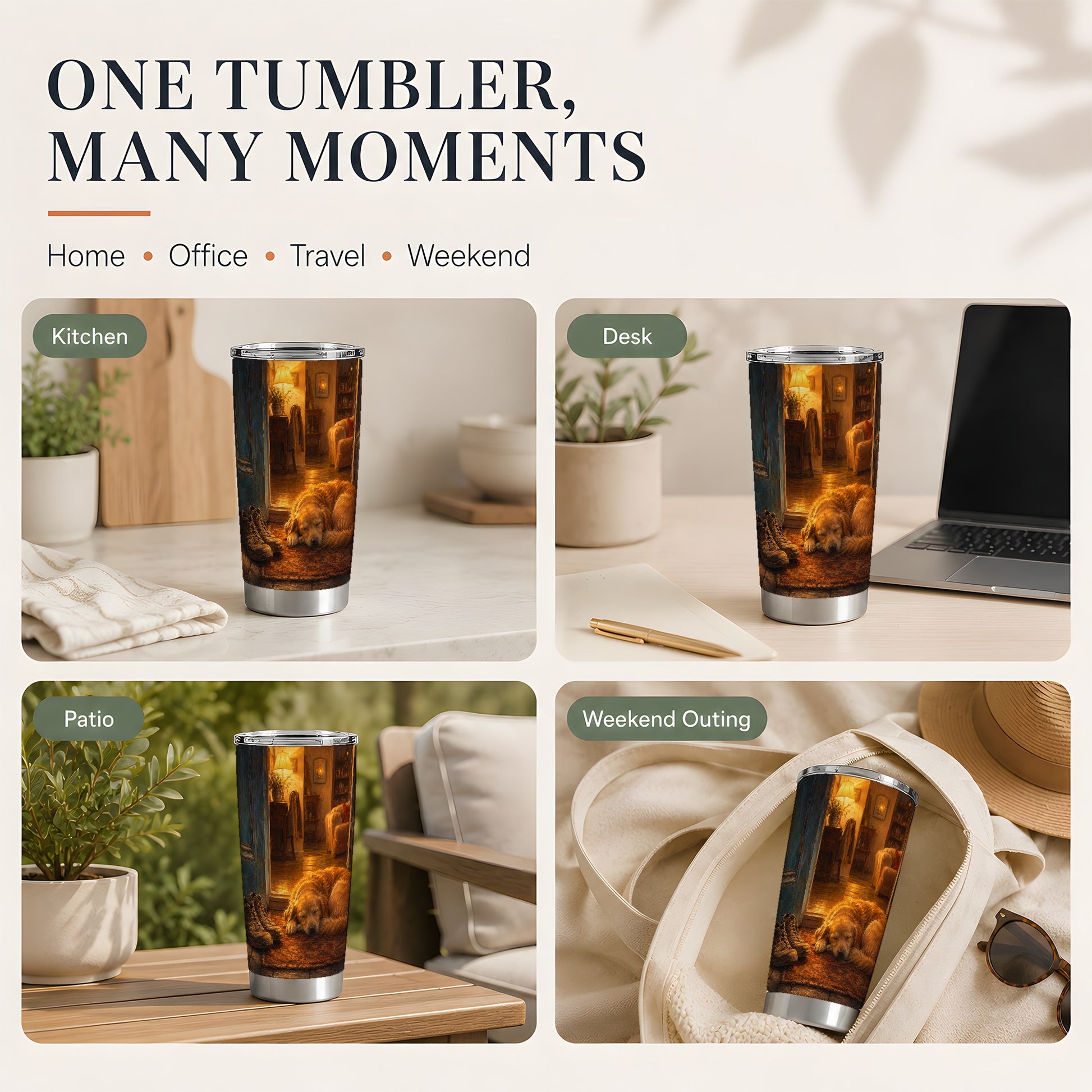 #pl[20oz|Steel] Sleeping Dog Homecoming 20oz Skinny Tumbler, Cozy Entryway Art