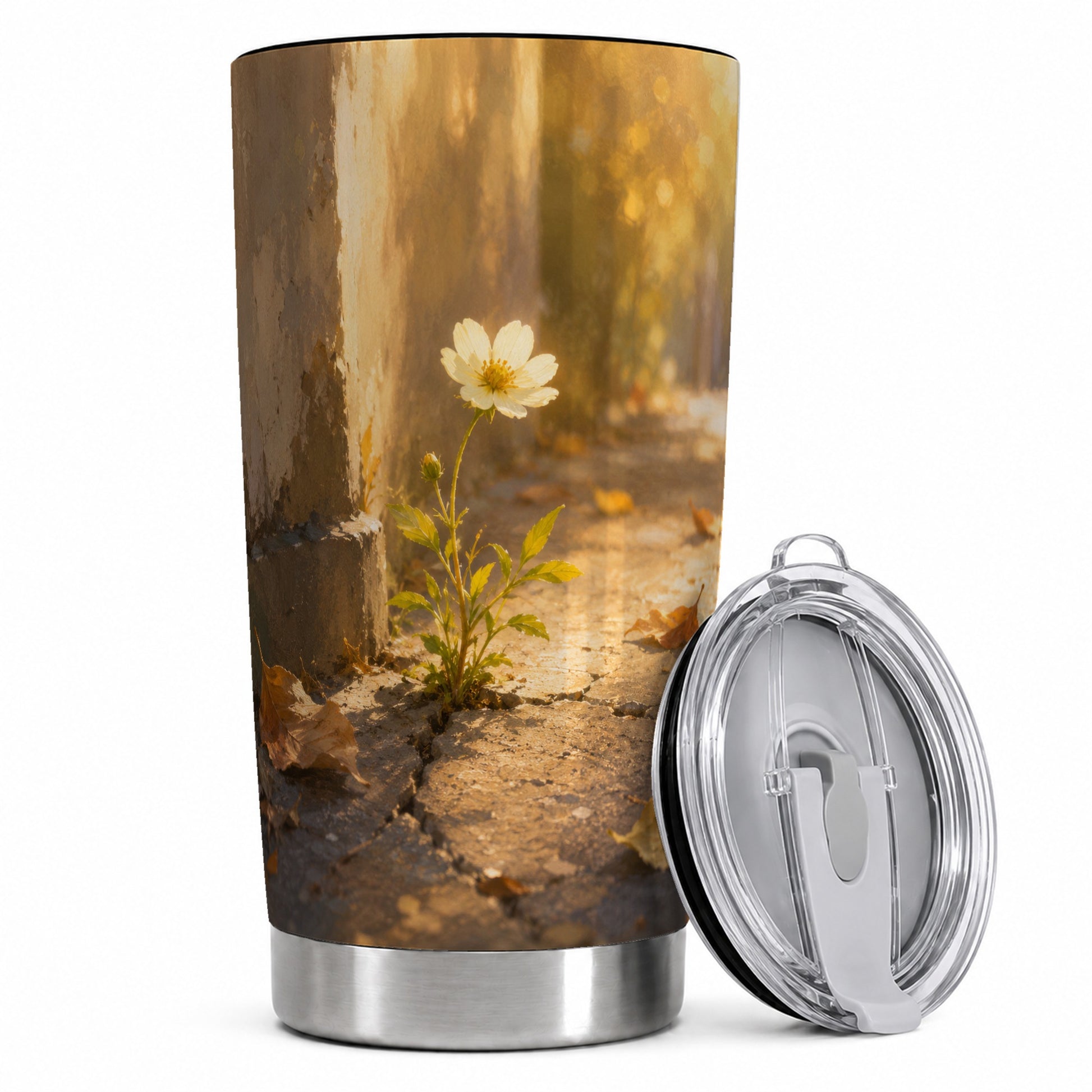 Resilient White Flower 20oz Skinny Tumbler, Hopeful Nature Art