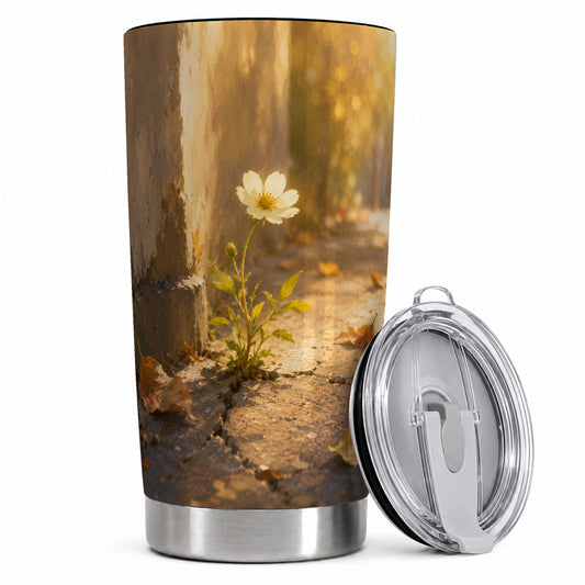 Resilient White Flower 20oz Skinny Tumbler, Hopeful Nature Art