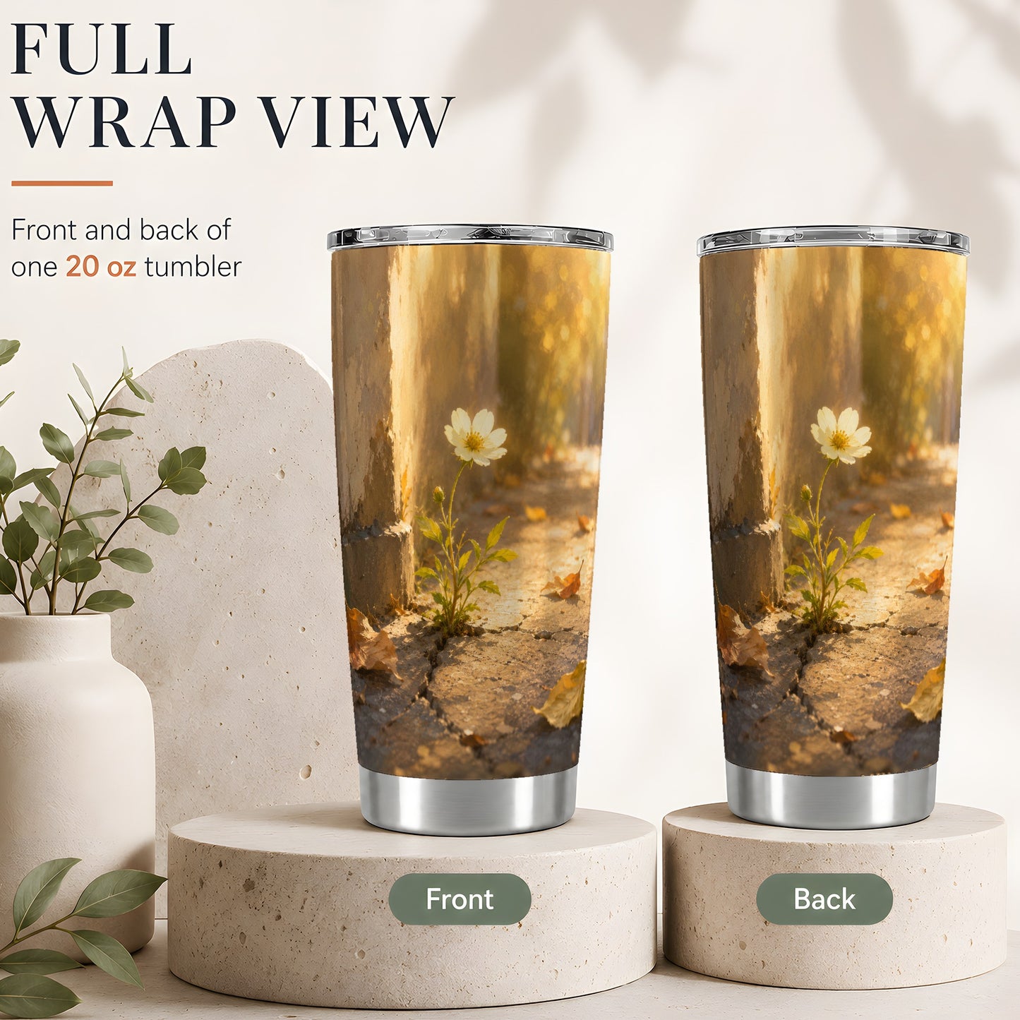 #pl[20oz|Steel] Resilient White Flower 20oz Skinny Tumbler, Hopeful Nature Art