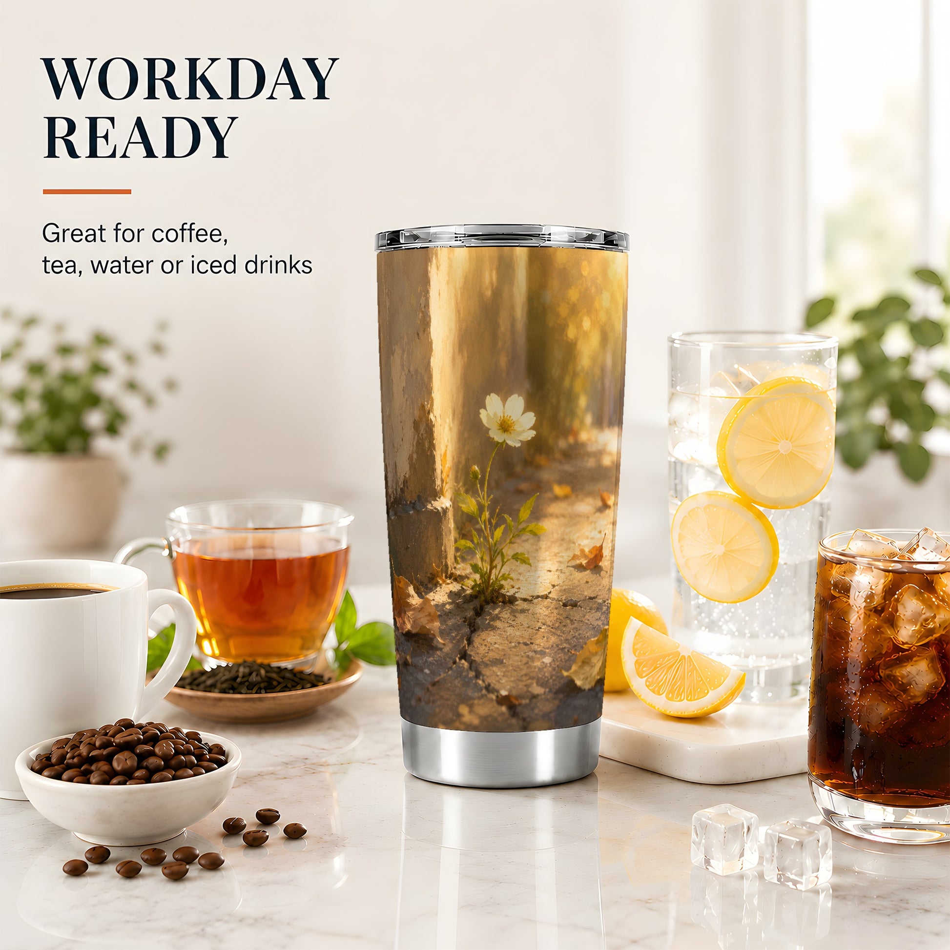 #pl[20oz|Steel] Resilient White Flower 20oz Skinny Tumbler, Hopeful Nature Art
