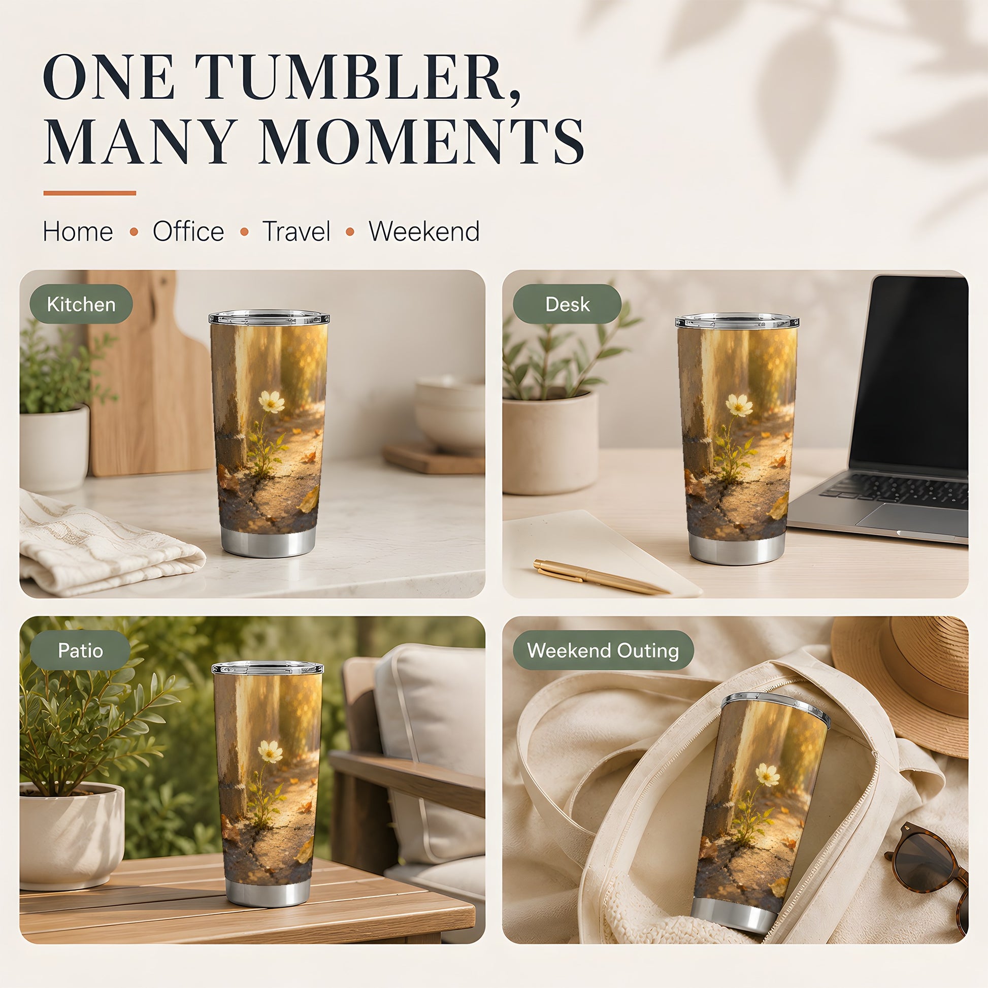 #pl[20oz|Steel] Resilient White Flower 20oz Skinny Tumbler, Hopeful Nature Art