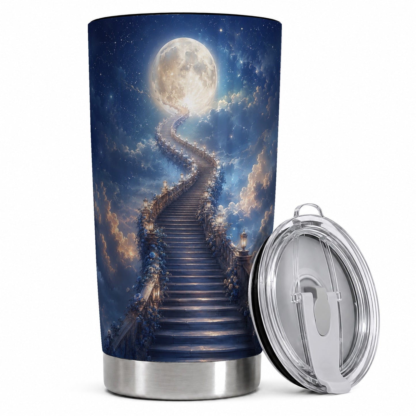 Moon Stairway 20oz Skinny Tumbler, Celestial Dreamscape Art