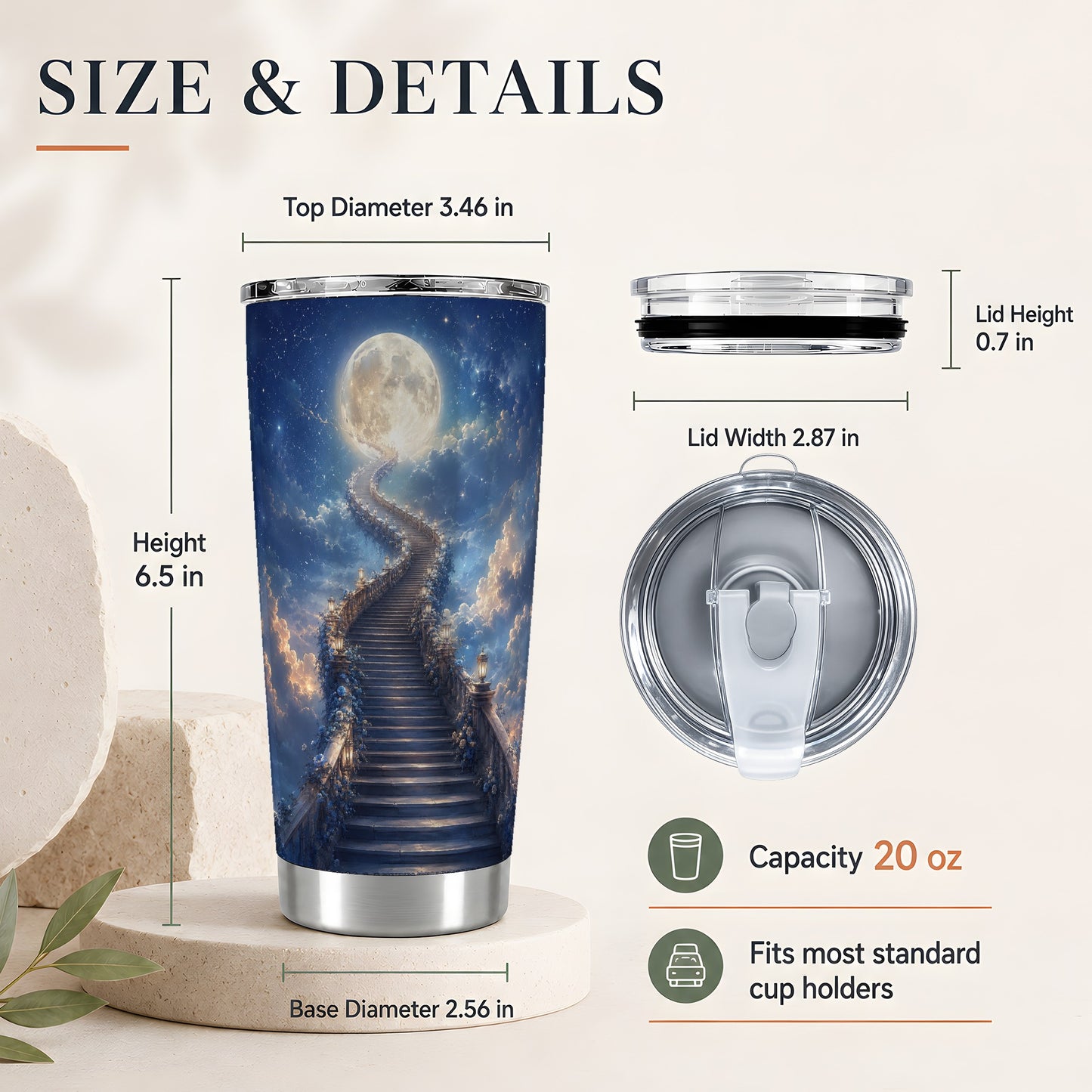 #pl[20oz|Steel] Moon Stairway 20oz Skinny Tumbler, Celestial Dreamscape Art