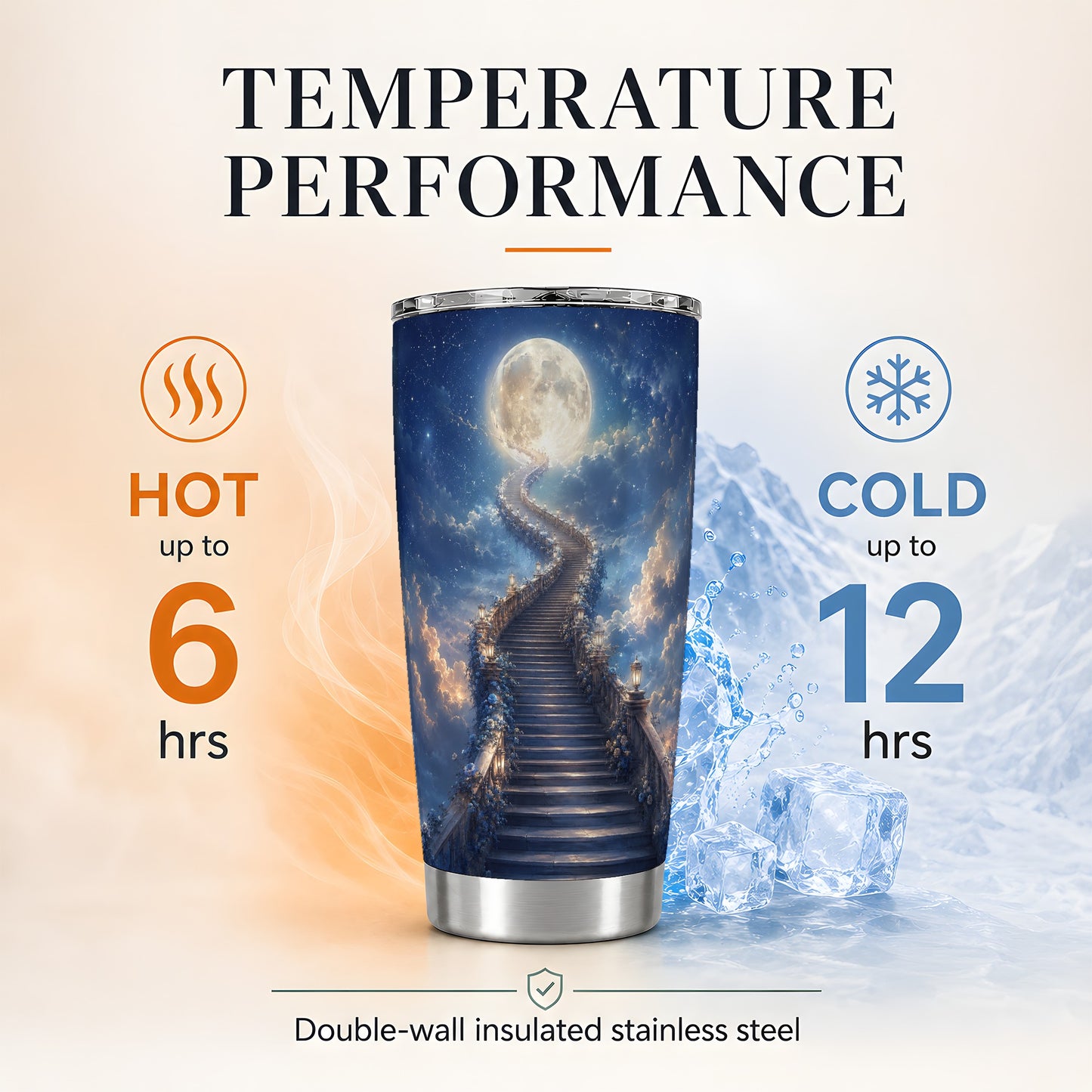 #pl[20oz|Steel] Moon Stairway 20oz Skinny Tumbler, Celestial Dreamscape Art