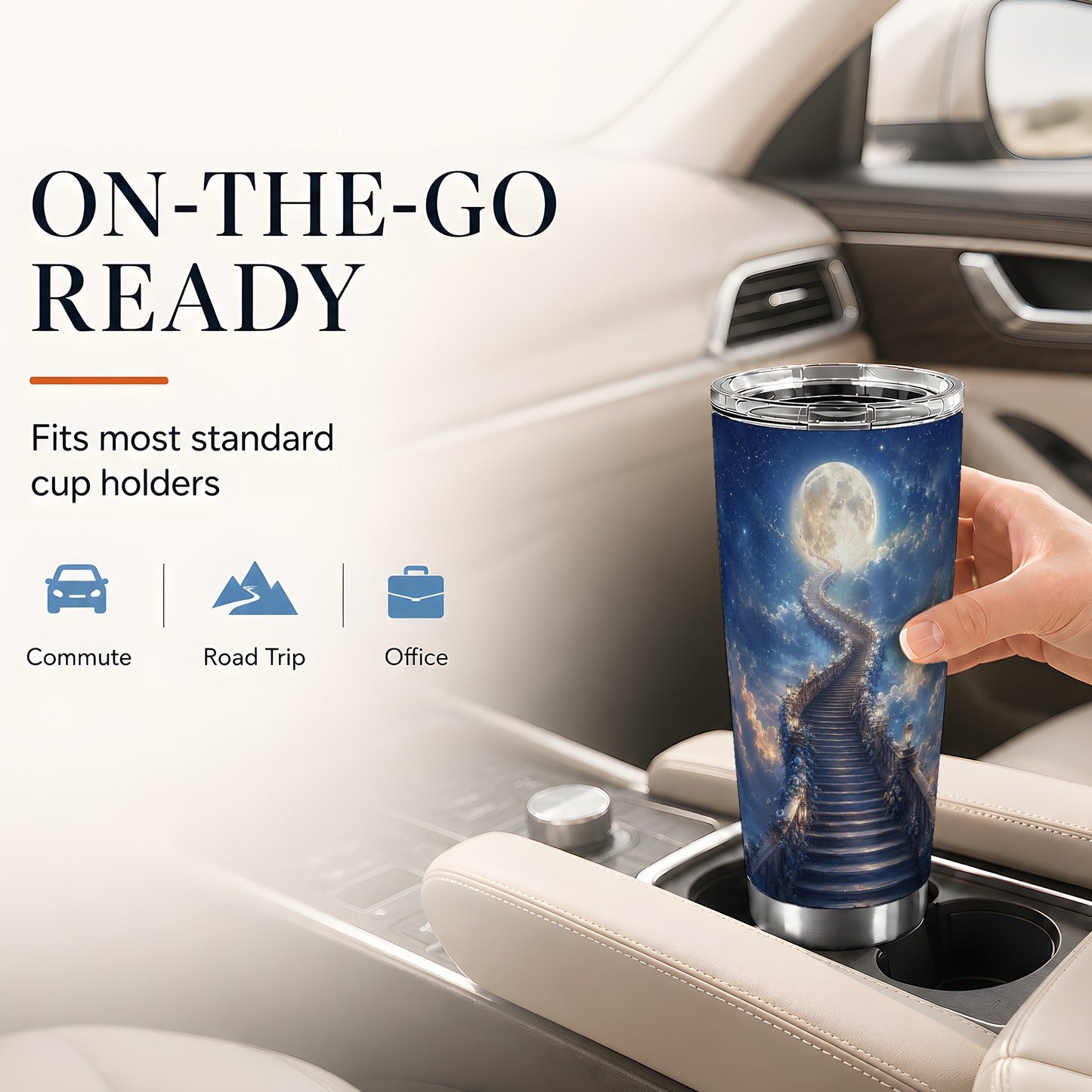 #pl[20oz|Steel] Moon Stairway 20oz Skinny Tumbler, Celestial Dreamscape Art