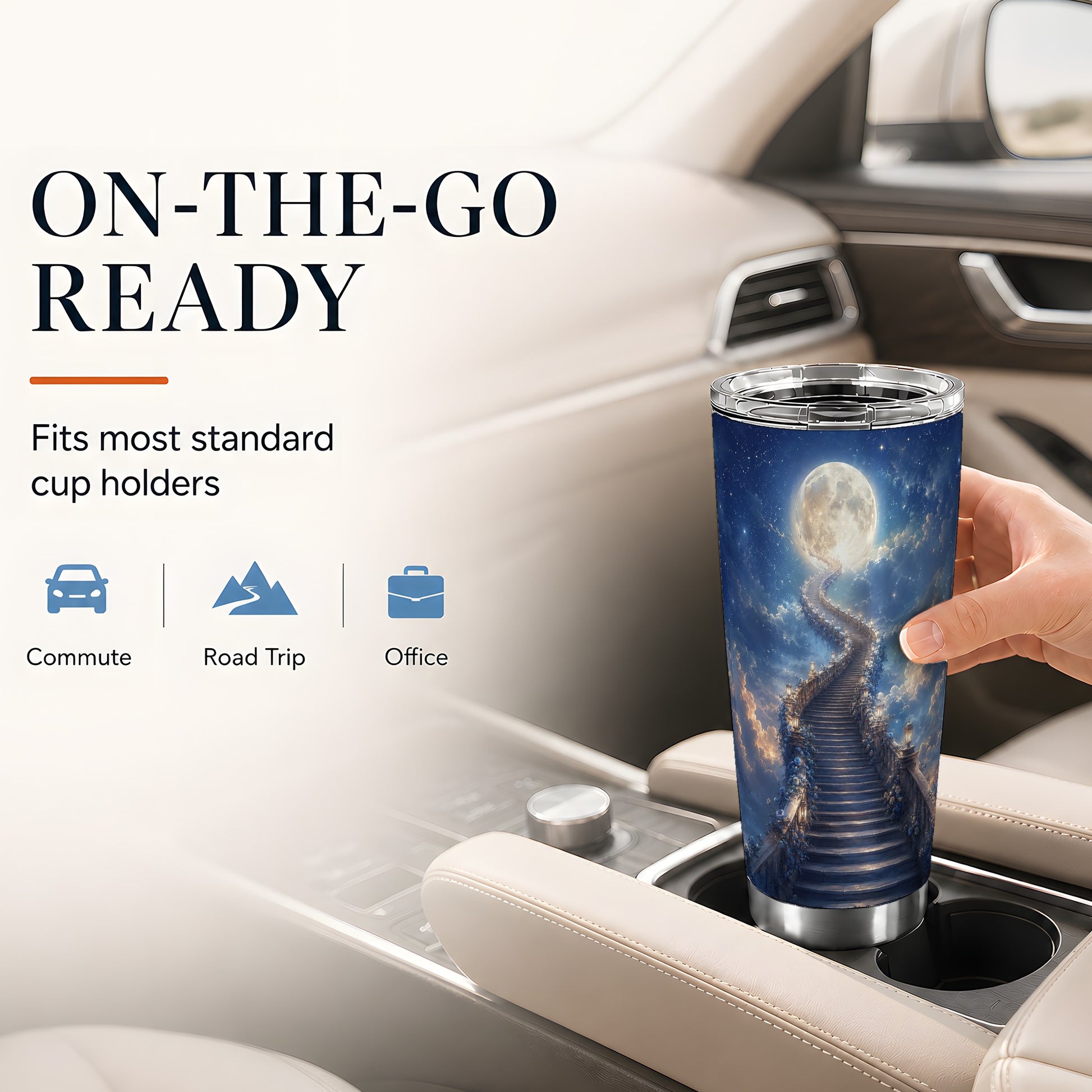 #pl[20oz|Steel] Moon Stairway 20oz Skinny Tumbler, Celestial Dreamscape Art