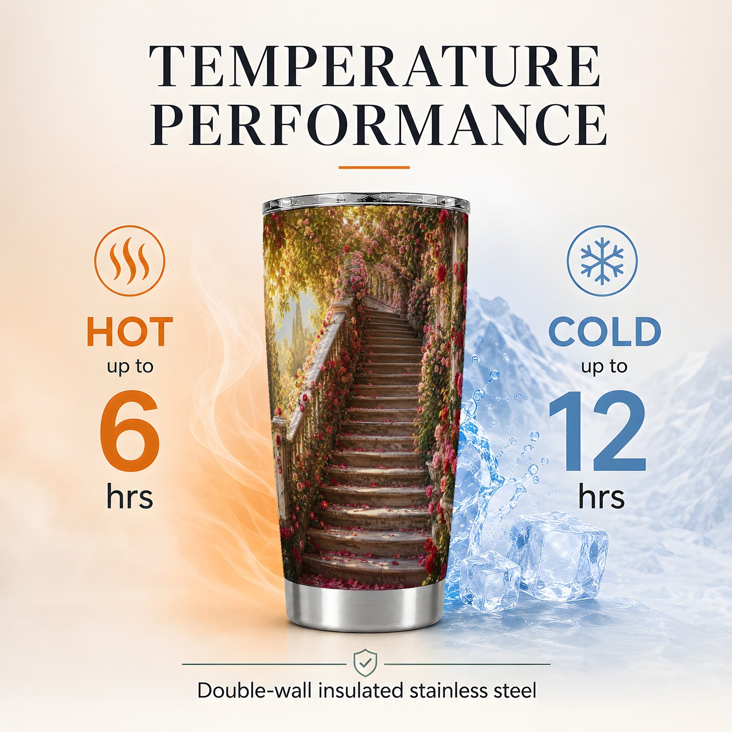 #pl[20oz|Steel] Rose Garden Staircase 20oz Skinny Tumbler, Romantic Garden Art