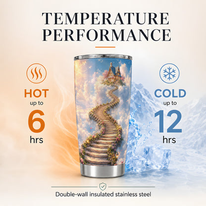 #pl[20oz|Steel] Cloud Cottage Stairway 20oz Skinny Tumbler, Whimsical Sky Cottage Art