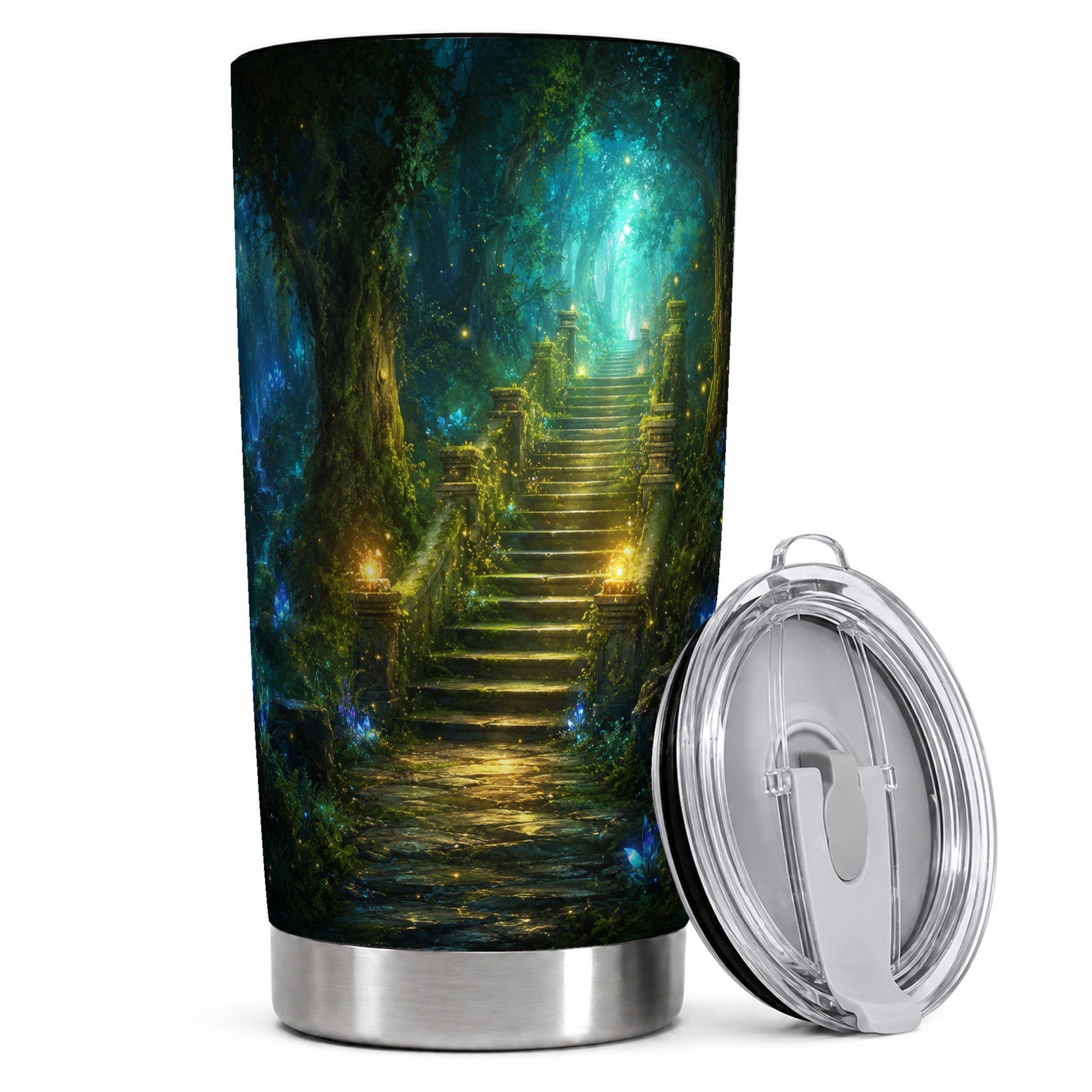Enchanted Forest Stairway 20oz Skinny Tumbler, Fantasy Woodland Art