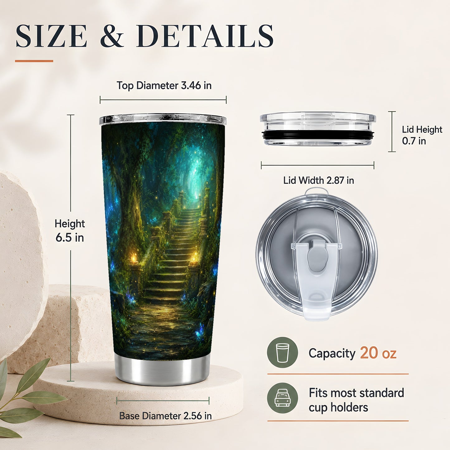 #pl[20oz|Steel] Enchanted Forest Stairway 20oz Skinny Tumbler, Fantasy Woodland Art