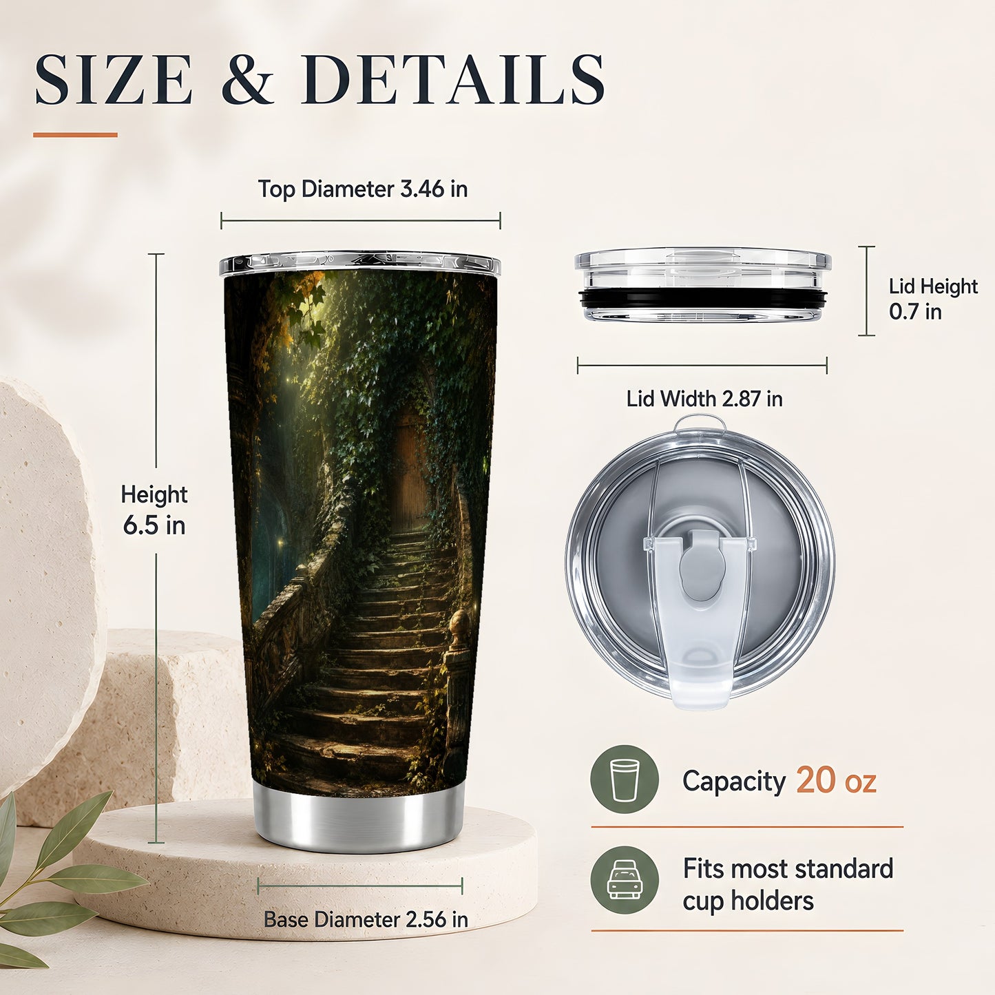 #pl[20oz|Steel] Ivy Hidden Staircase 20oz Skinny Tumbler, Mystic Garden Door Art