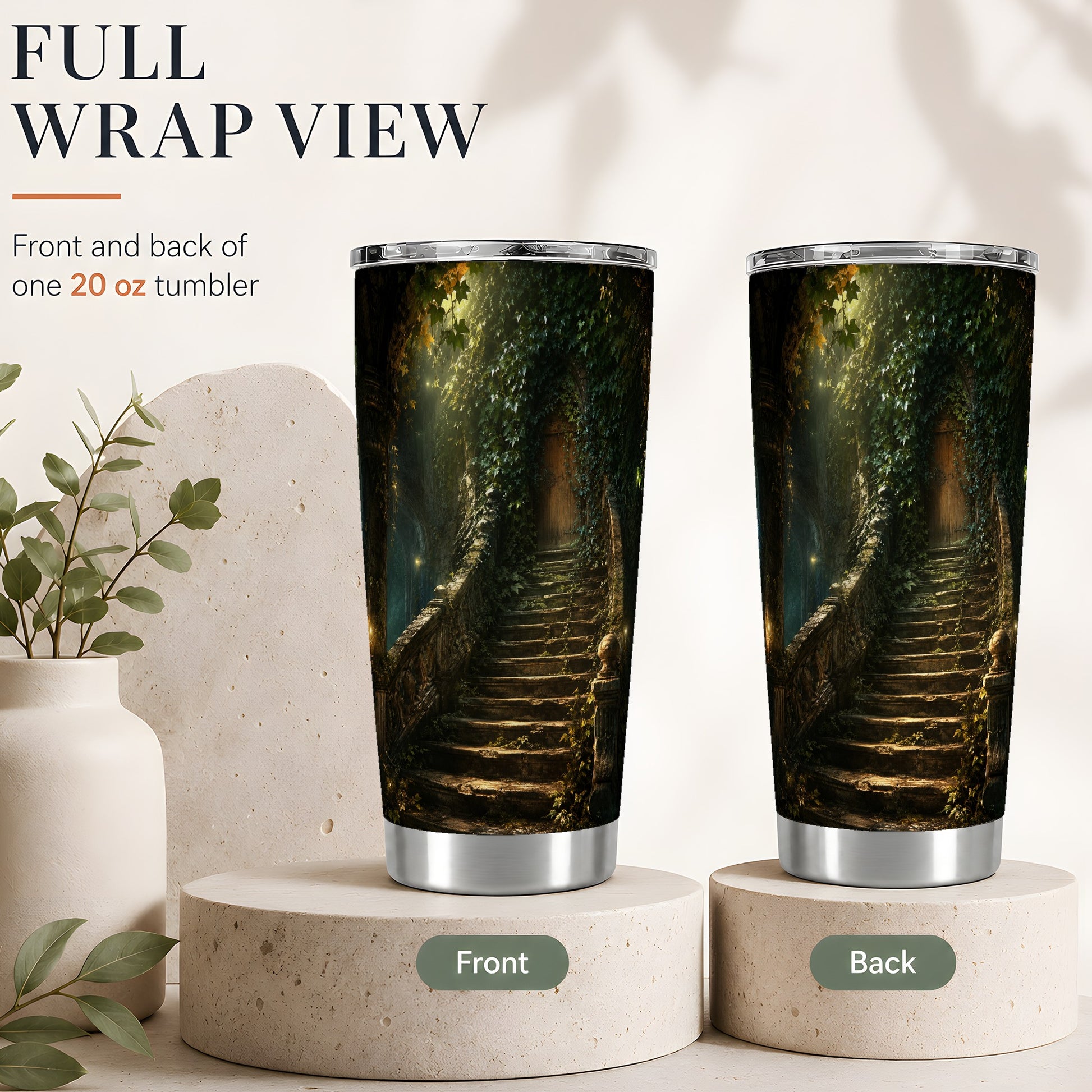 #pl[20oz|Steel] Ivy Hidden Staircase 20oz Skinny Tumbler, Mystic Garden Door Art