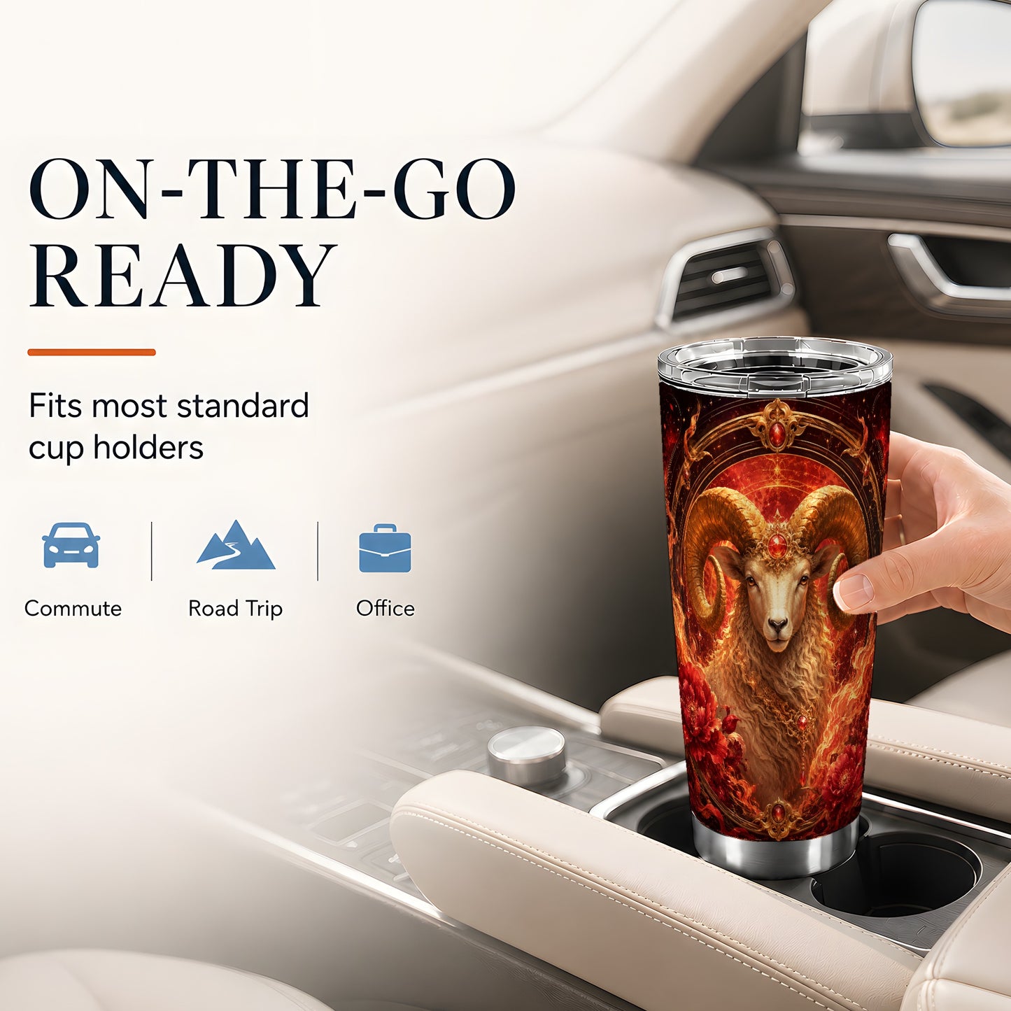 #pl[20oz|Steel] Aries Ram 20oz Skinny Tumbler, Fiery Zodiac Celestial Floral Art