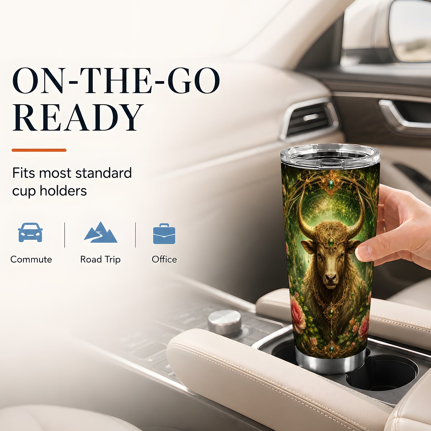 #pl[20oz|Steel] Taurus Bull 20oz Skinny Tumbler, Earth Zodiac Rose Celestial Art