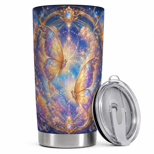 Celestial Butterflies 20oz Skinny Tumbler, Dreamy Butterfly Floral Art