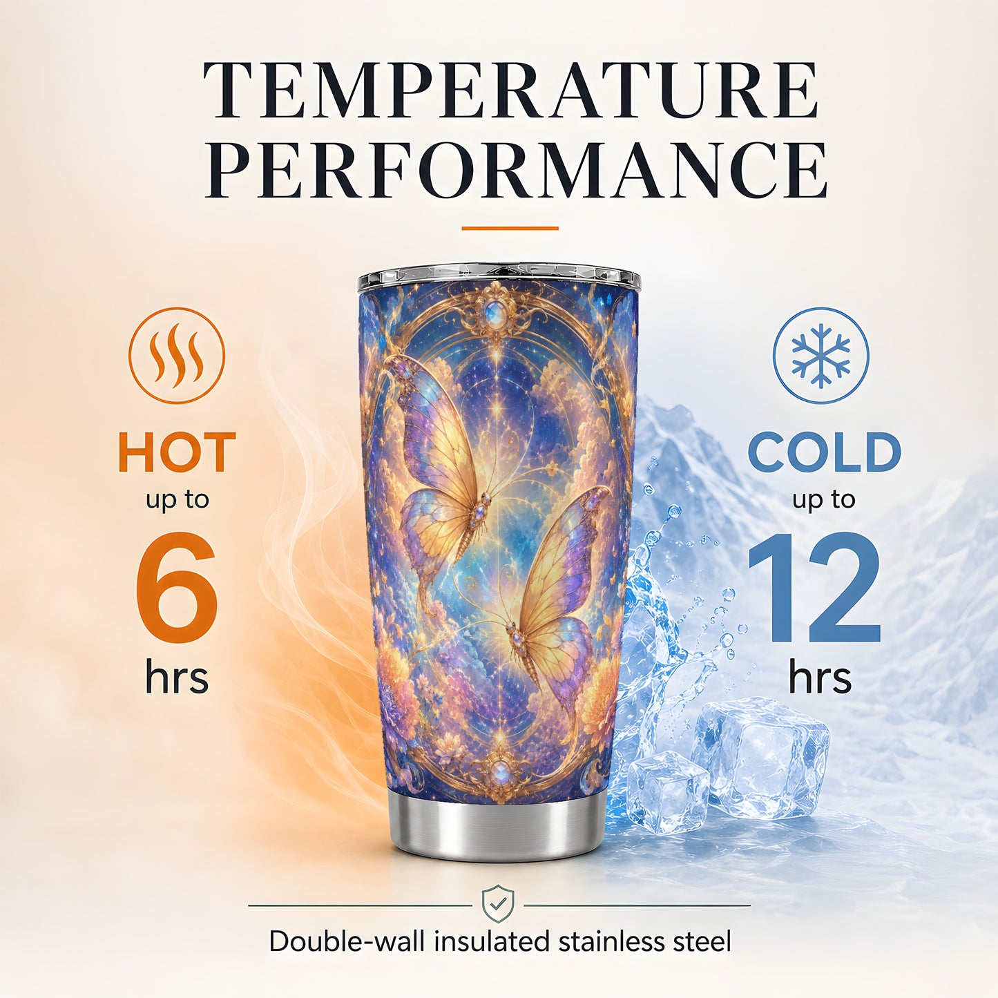 #pl[20oz|Steel] Celestial Butterflies 20oz Skinny Tumbler, Dreamy Butterfly Floral Art
