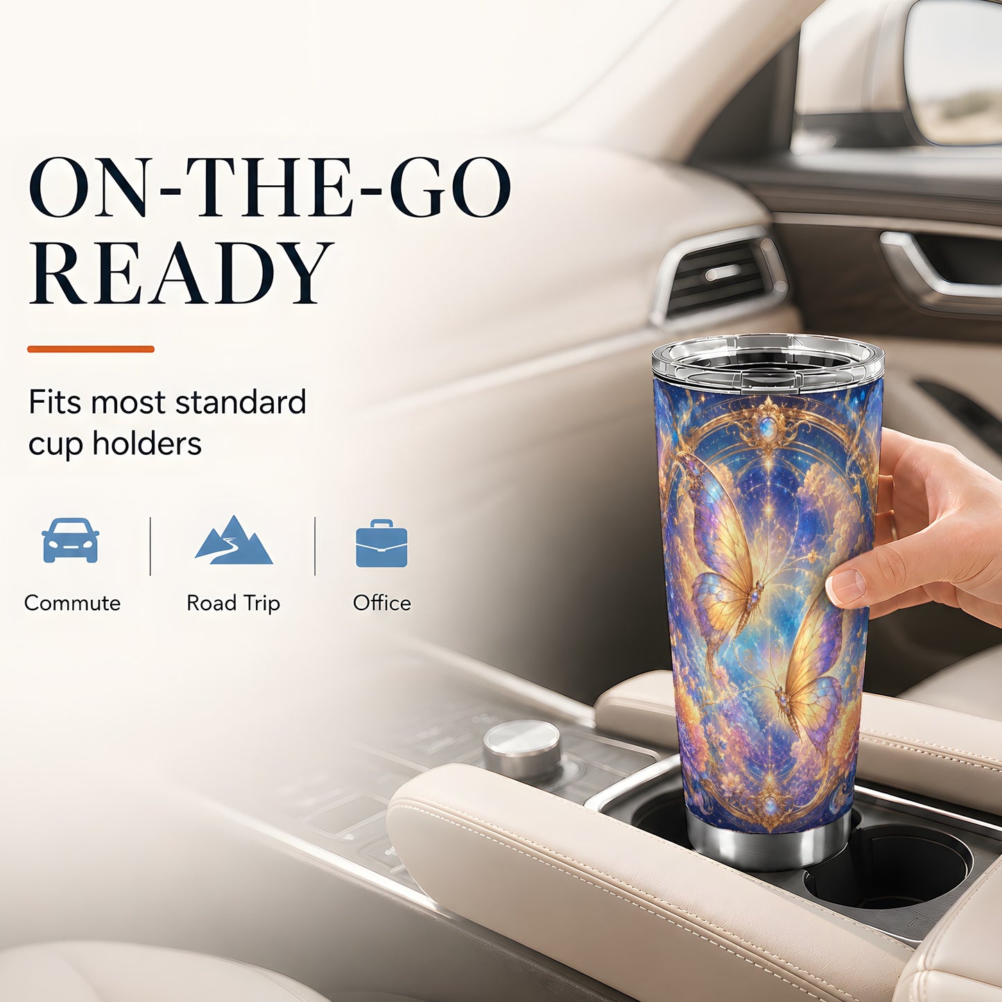 #pl[20oz|Steel] Celestial Butterflies 20oz Skinny Tumbler, Dreamy Butterfly Floral Art