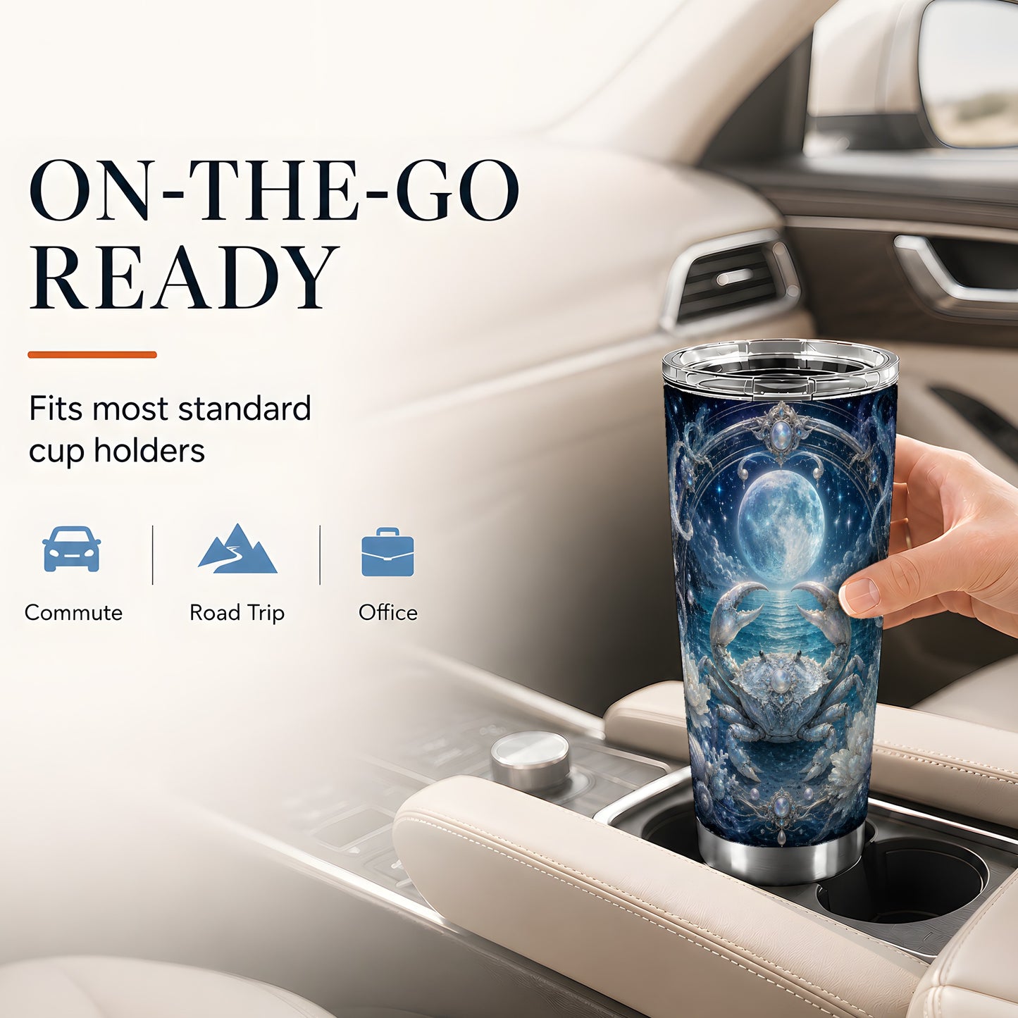 #pl[20oz|Steel] Cancer Crab 20oz Skinny Tumbler, Moonlit Zodiac Ocean Celestial Art