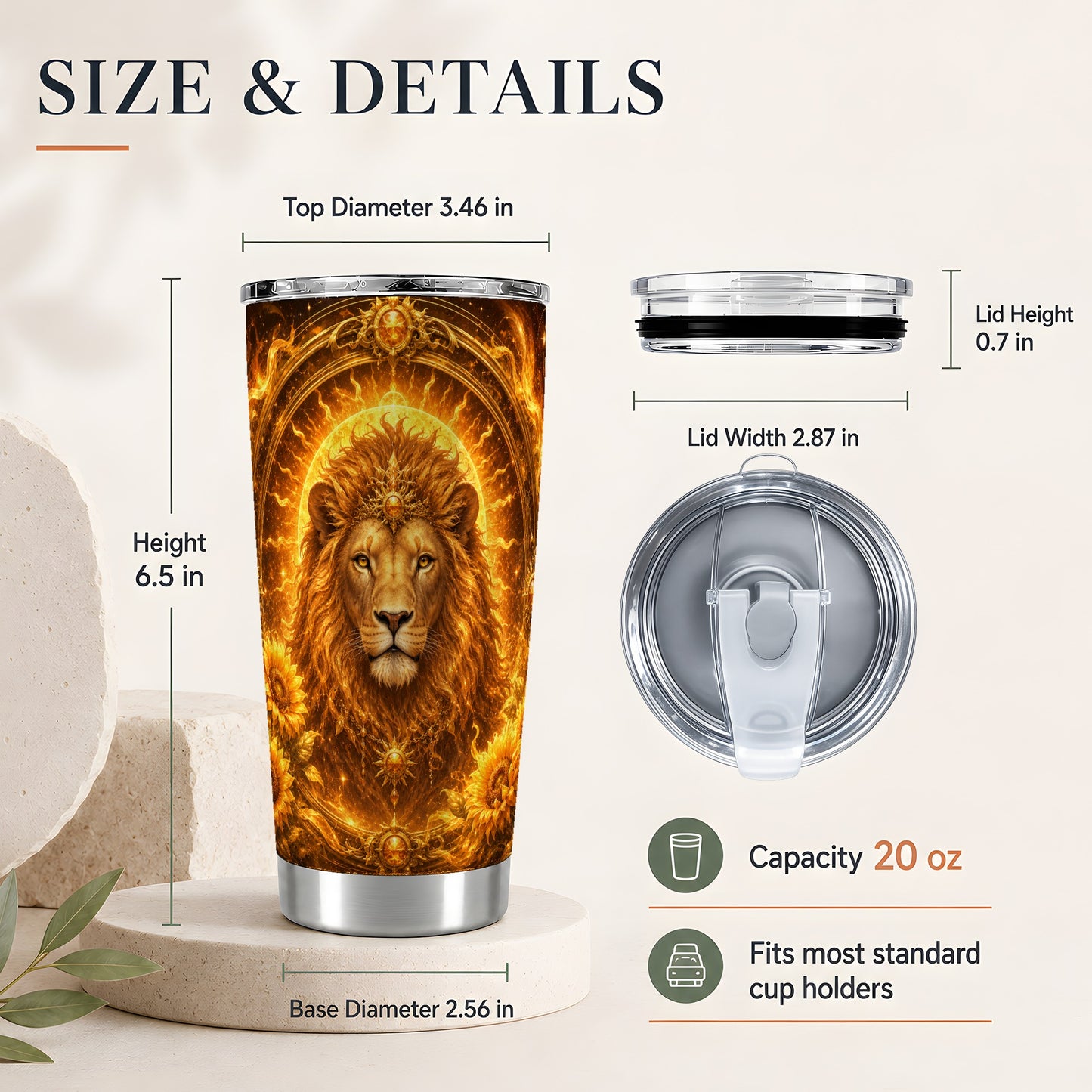#pl[20oz|Steel] Leo Lion 20oz Skinny Tumbler, Solar Zodiac Sunflower Celestial Art