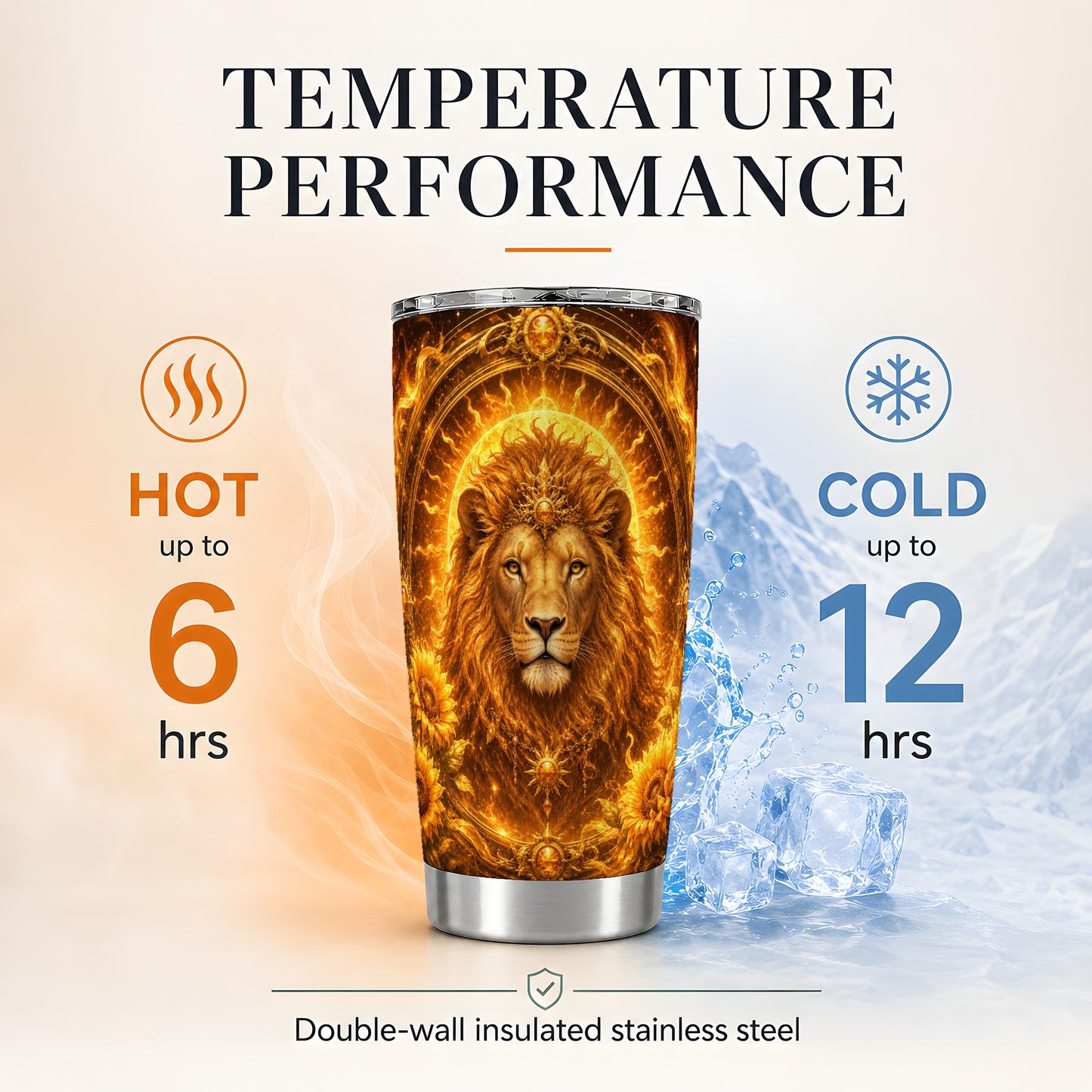 #pl[20oz|Steel] Leo Lion 20oz Skinny Tumbler, Solar Zodiac Sunflower Celestial Art
