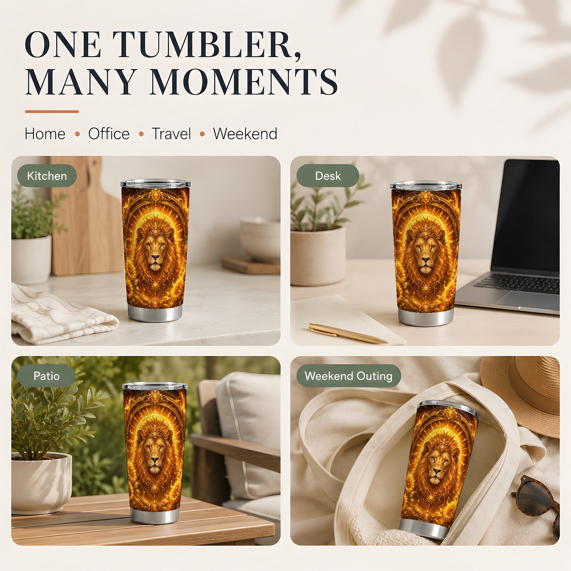 #pl[20oz|Steel] Leo Lion 20oz Skinny Tumbler, Solar Zodiac Sunflower Celestial Art
