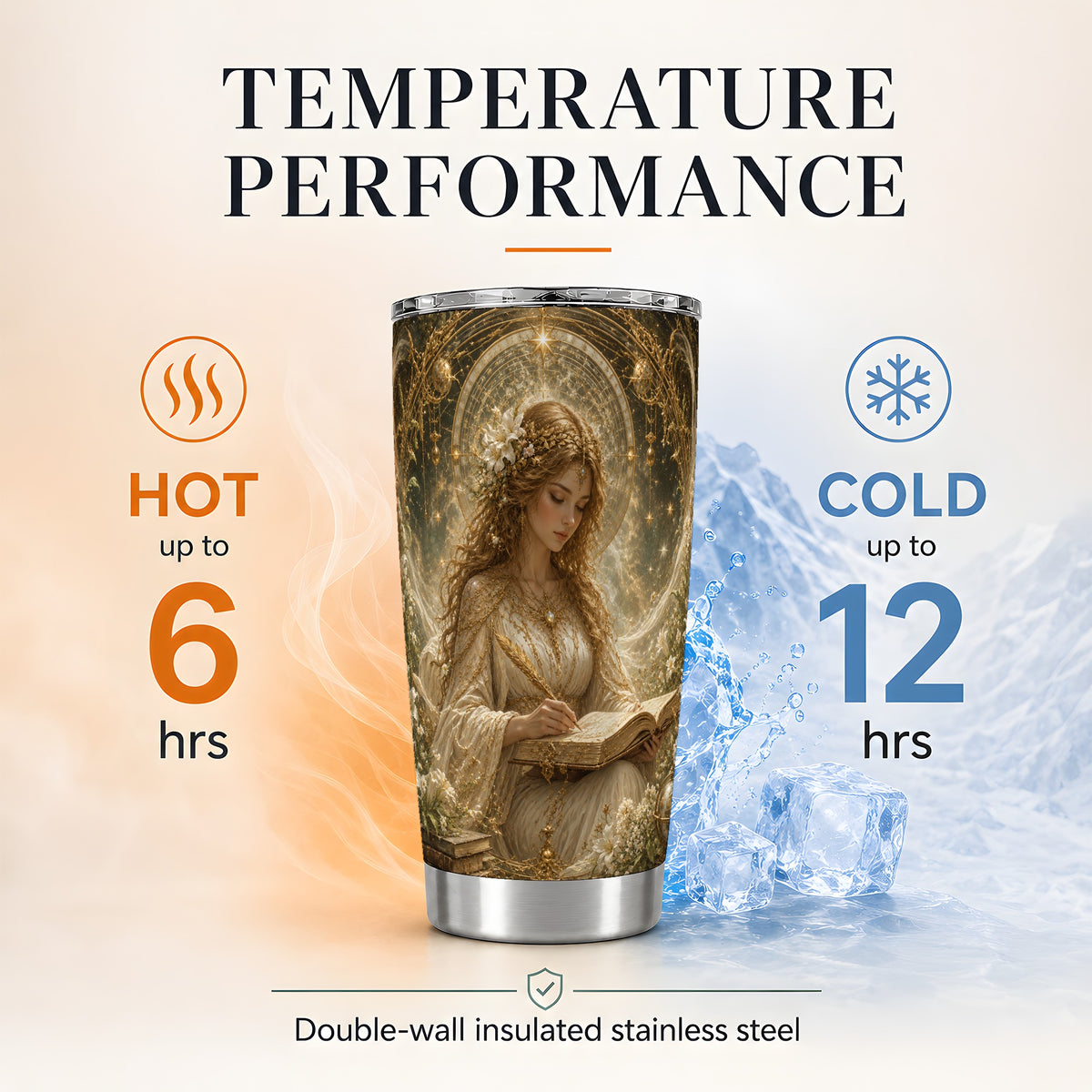 #pl[20oz|Steel] Virgo Maiden 20oz Skinny Tumbler, Celestial Zodiac Floral Writing Art