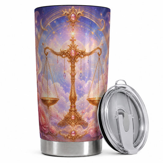 Libra Zodiac 20oz Skinny Tumbler, Celestial Floral Balance Scales
