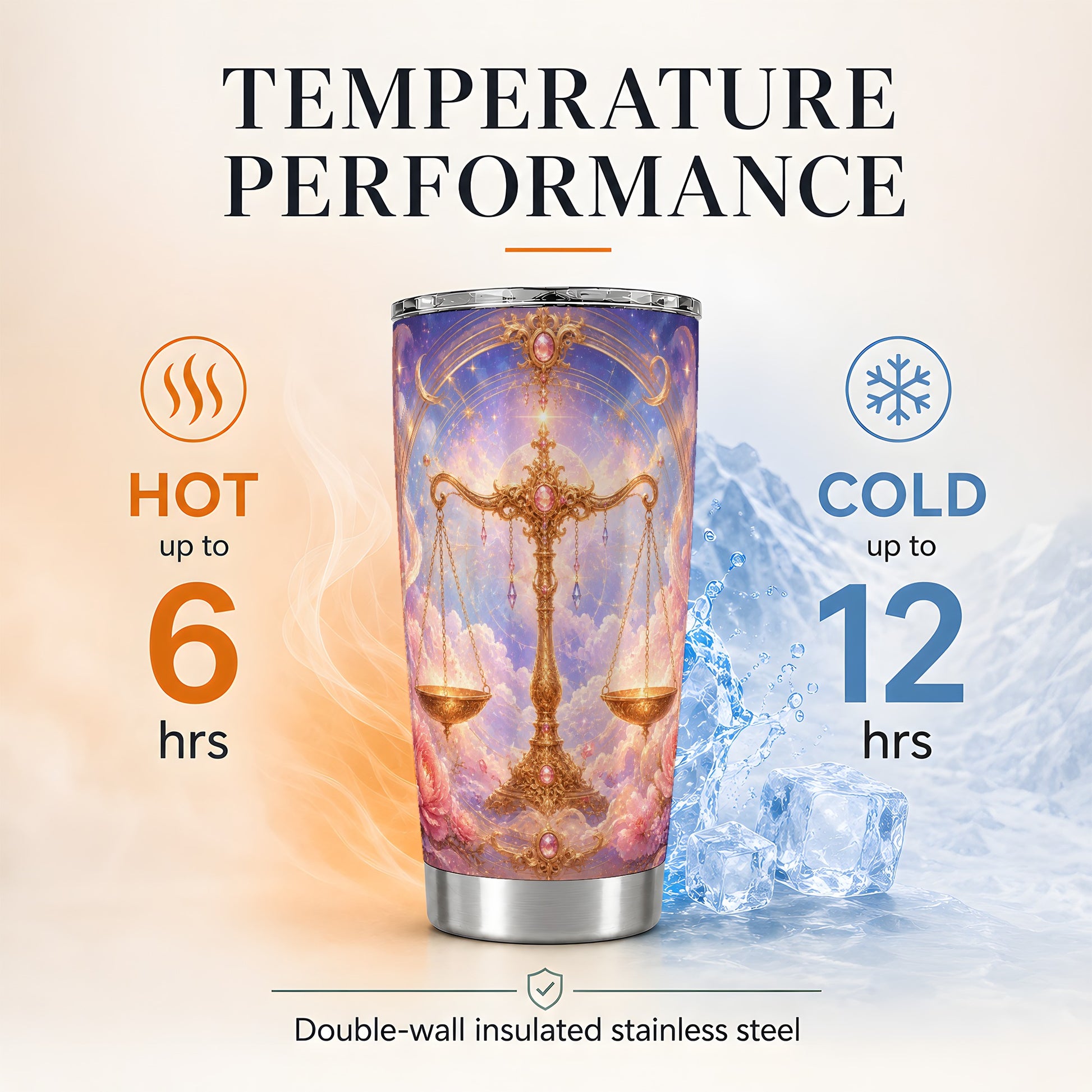 #pl[20oz|Steel] Libra Zodiac 20oz Skinny Tumbler, Celestial Floral Balance Scales