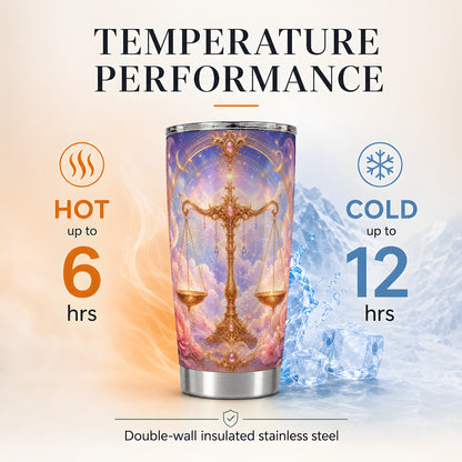 #pl[20oz|Steel] Libra Zodiac 20oz Skinny Tumbler, Celestial Floral Balance Scales